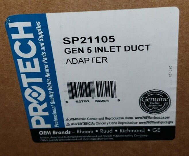 Rheem Ruud SP21105 Inlet Duct Adapter OEM 21105 Hybrid Water Heater Genuine NEW