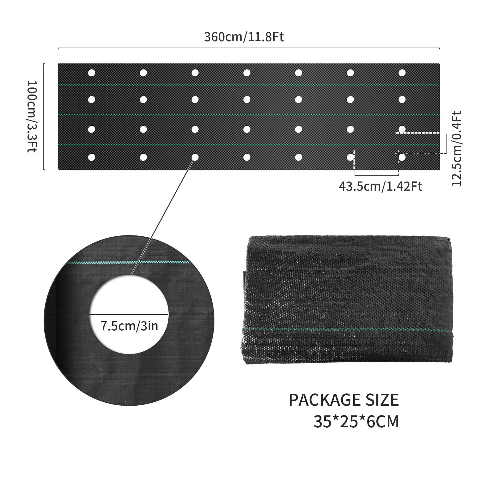 Etnorsu Weed Barrier Landscape Fabric with 3'' Planting Holes,Garden 1Pcs