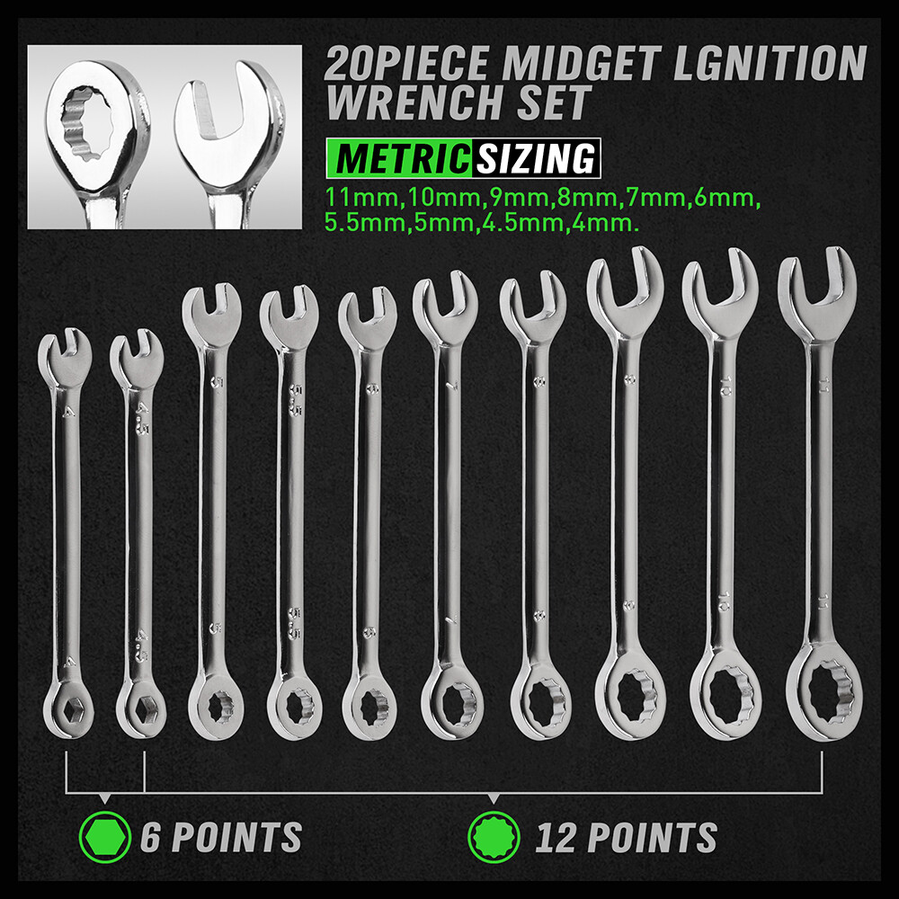 22PCS Combination Wrench Set Ignition Spanner Steel Tools Metric SAE Mini Small