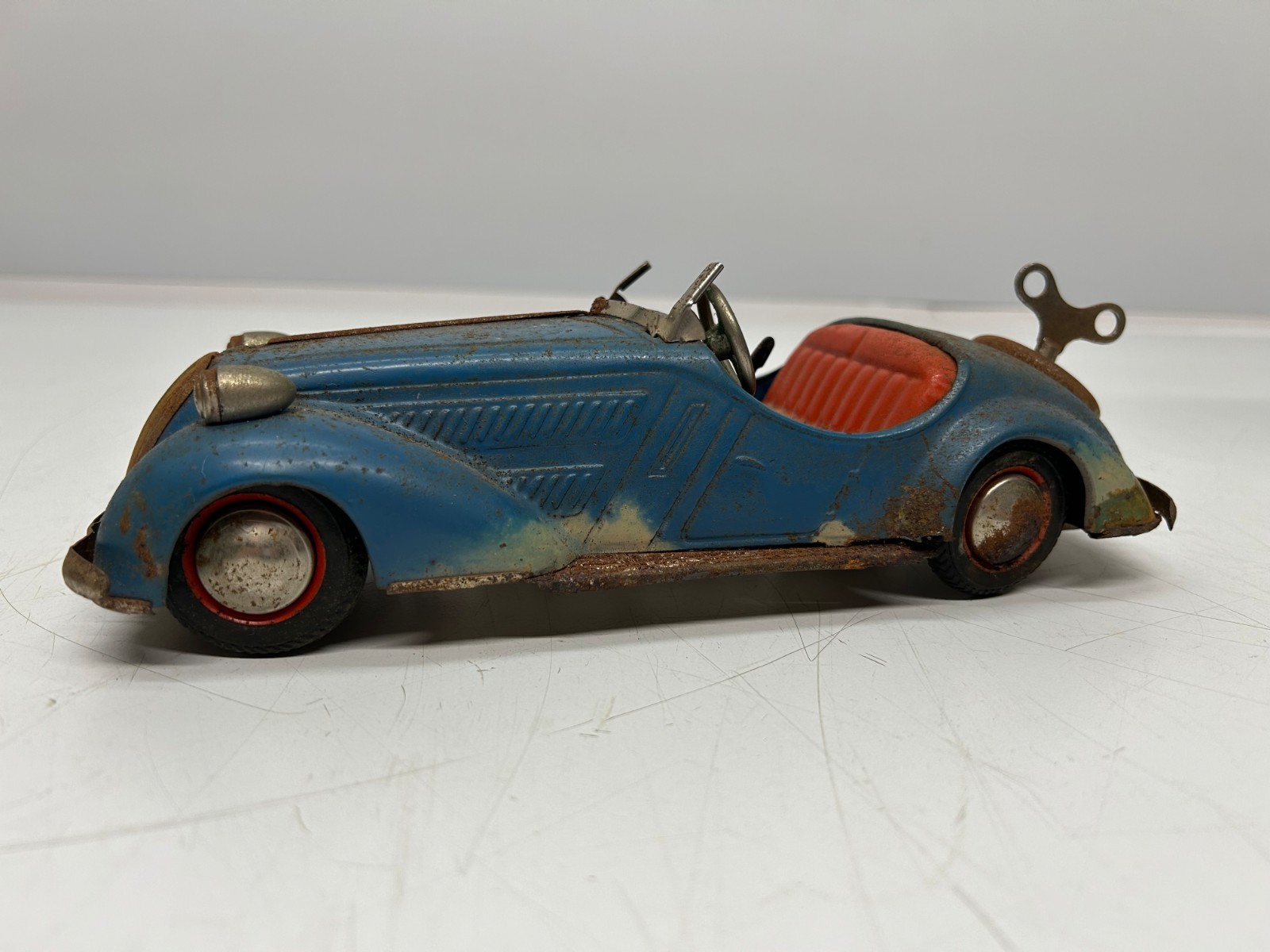 Vtg c1940s D-3150 Wind Up Toy Car Blue BMW German US Zone Maybe Distler As Is
