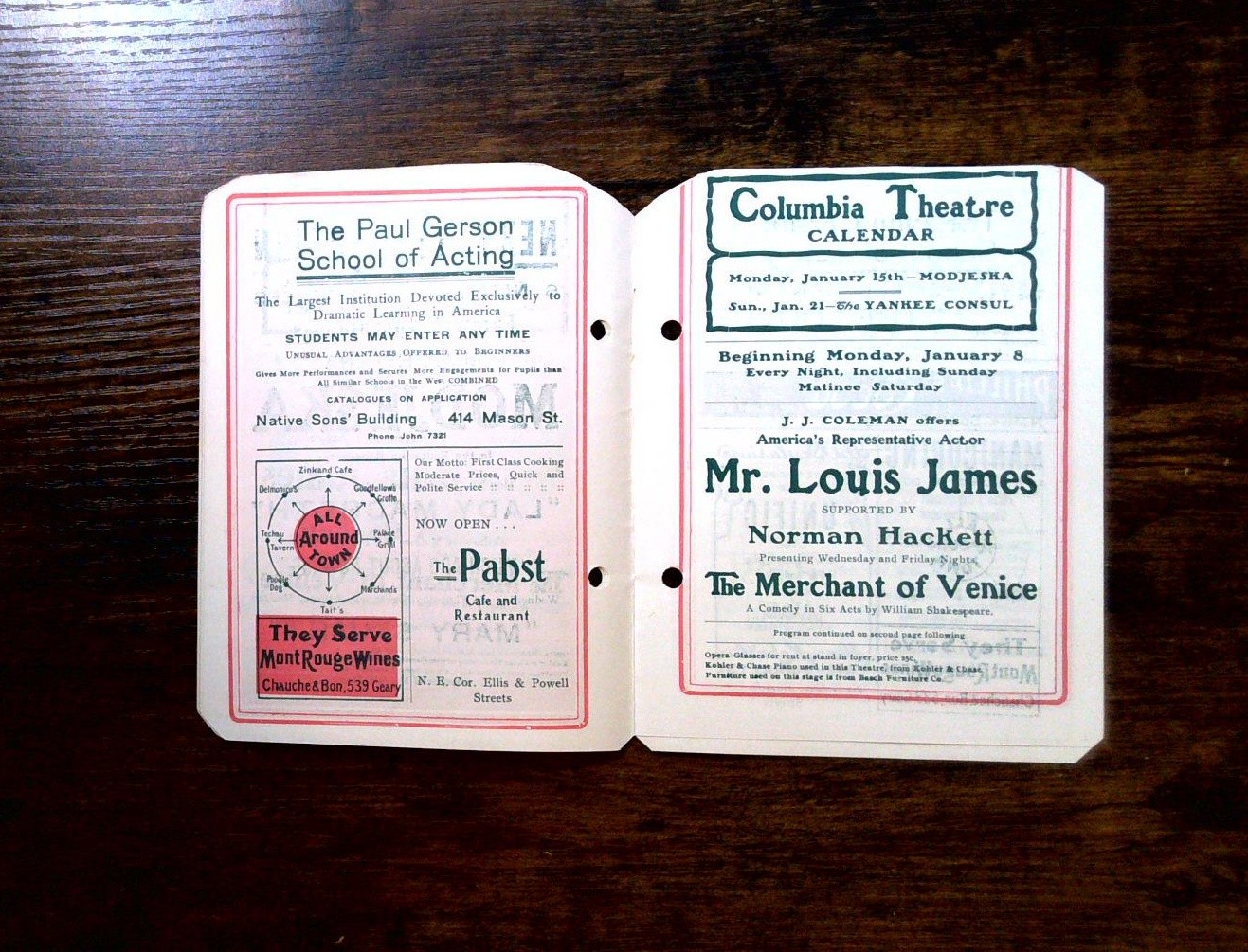 2226----1906 Columbia Theatre programs San Francisco destroyed by earthquake