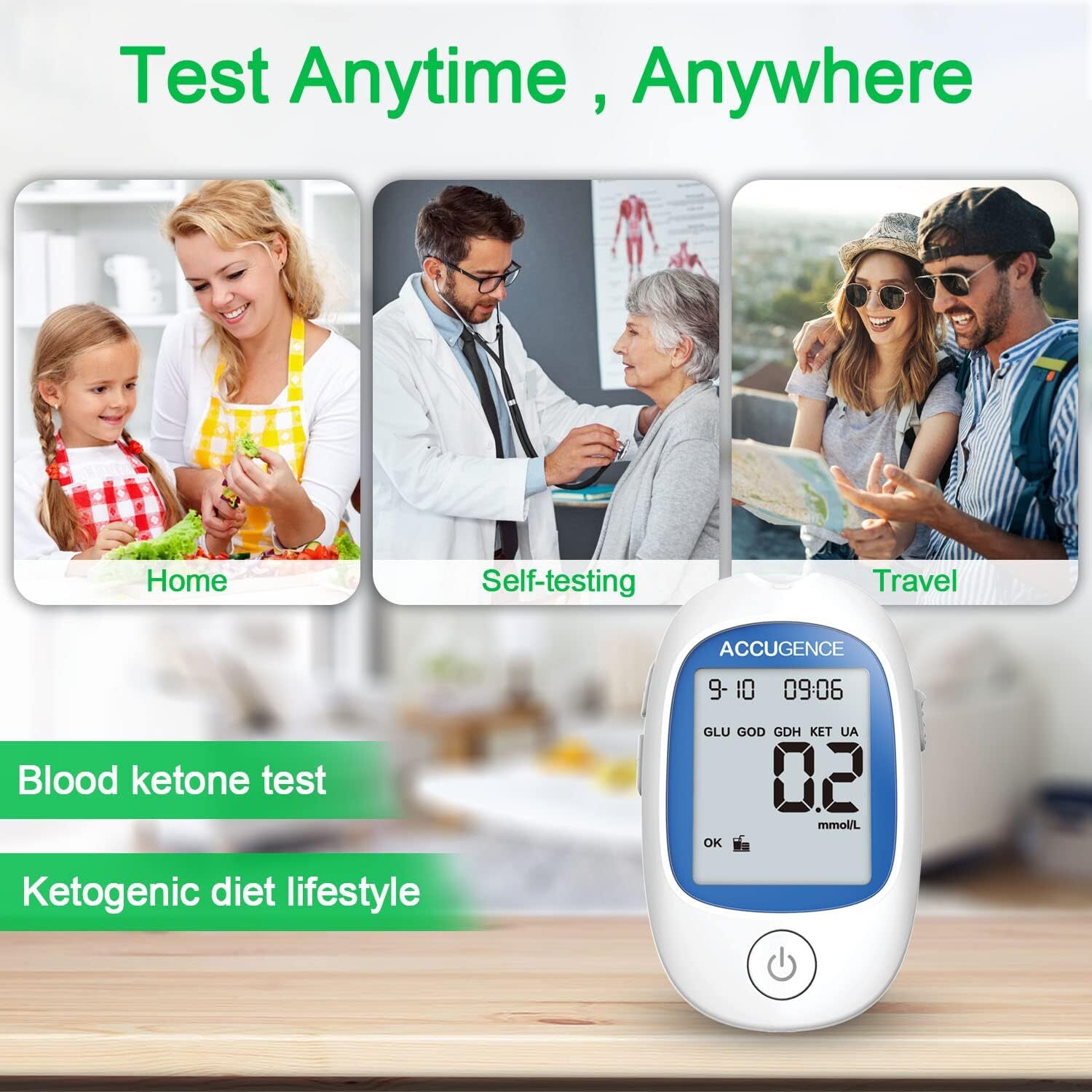 5 Second 3in1 Home Blood Ketone Tester Blood Glucose Meter Uric Acid Test lty