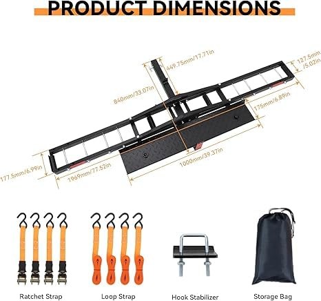500 LBS Heavy Duty Motorcycle Hitch Carrier Universal Dirt Bike Rack with Ramp