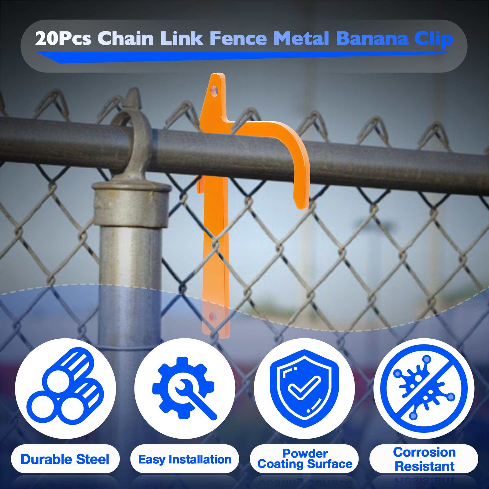 20Pcs Chain Link Fence Metal Banana Clip, Tensioning and Stretching Tool, Fence