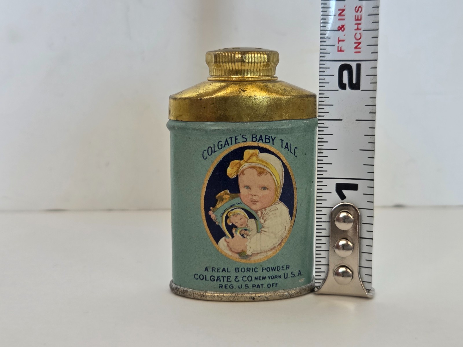 VINTAGE COLGATE'S BABY  SAMPLE TALC TALCUM POWDER TIN ADVERTISING