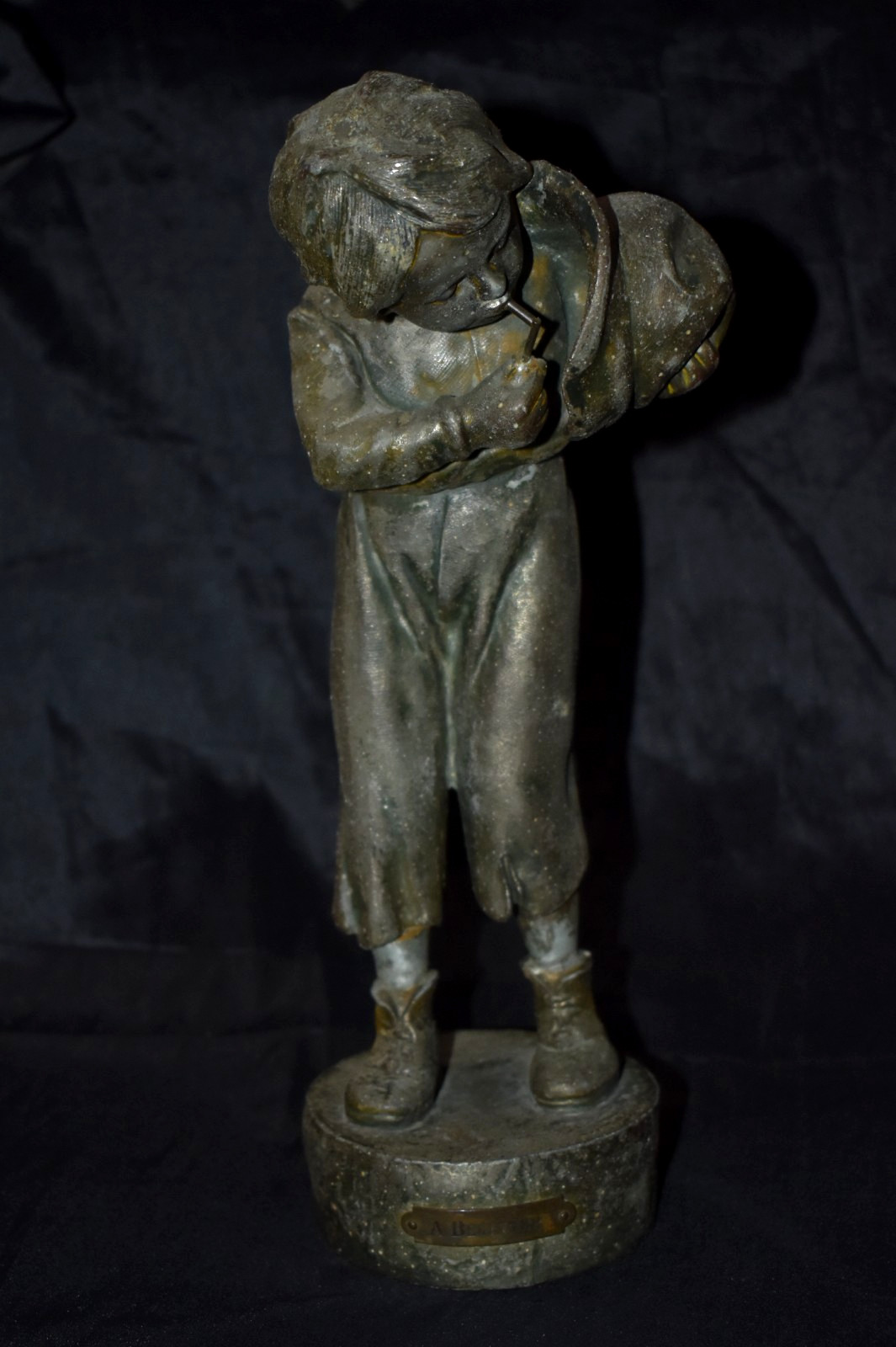 Antique  "A BEGINNER" Hollow Metal Spelter ? Sculpture 11.25”T