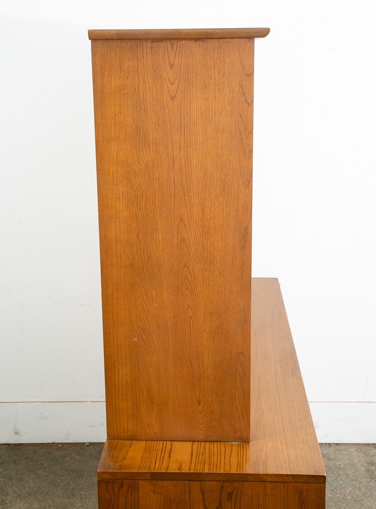 Mid Century Modern China Cabinet 3 Drawers Solid Wood MCM Vintage Hutch Glass