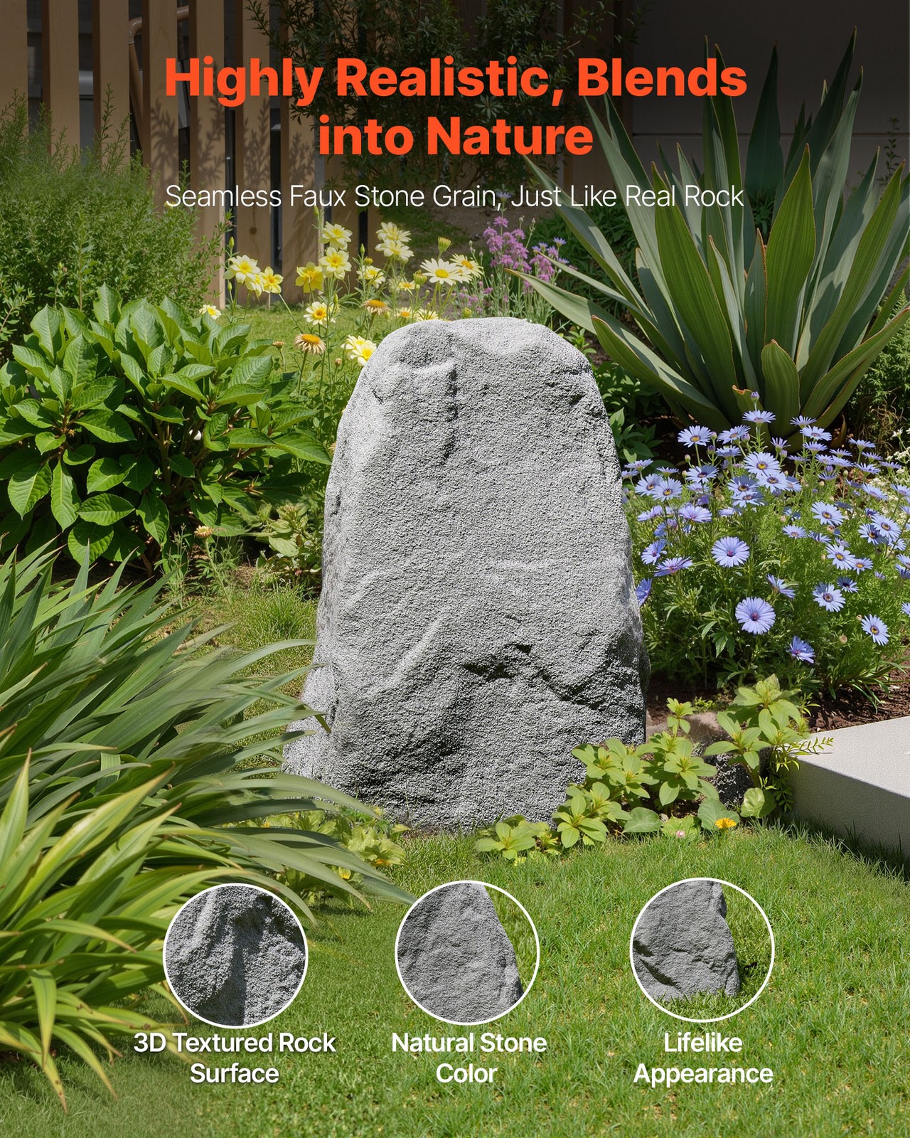 VEVOR Fake Landscape Rock Well Pump Cover Outdoor Realistic Boulder Grey M