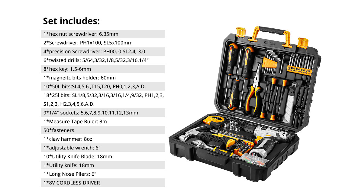DEKO 126 Pcs Power Tool Combo Kits with 8V Cordless Drill Set
