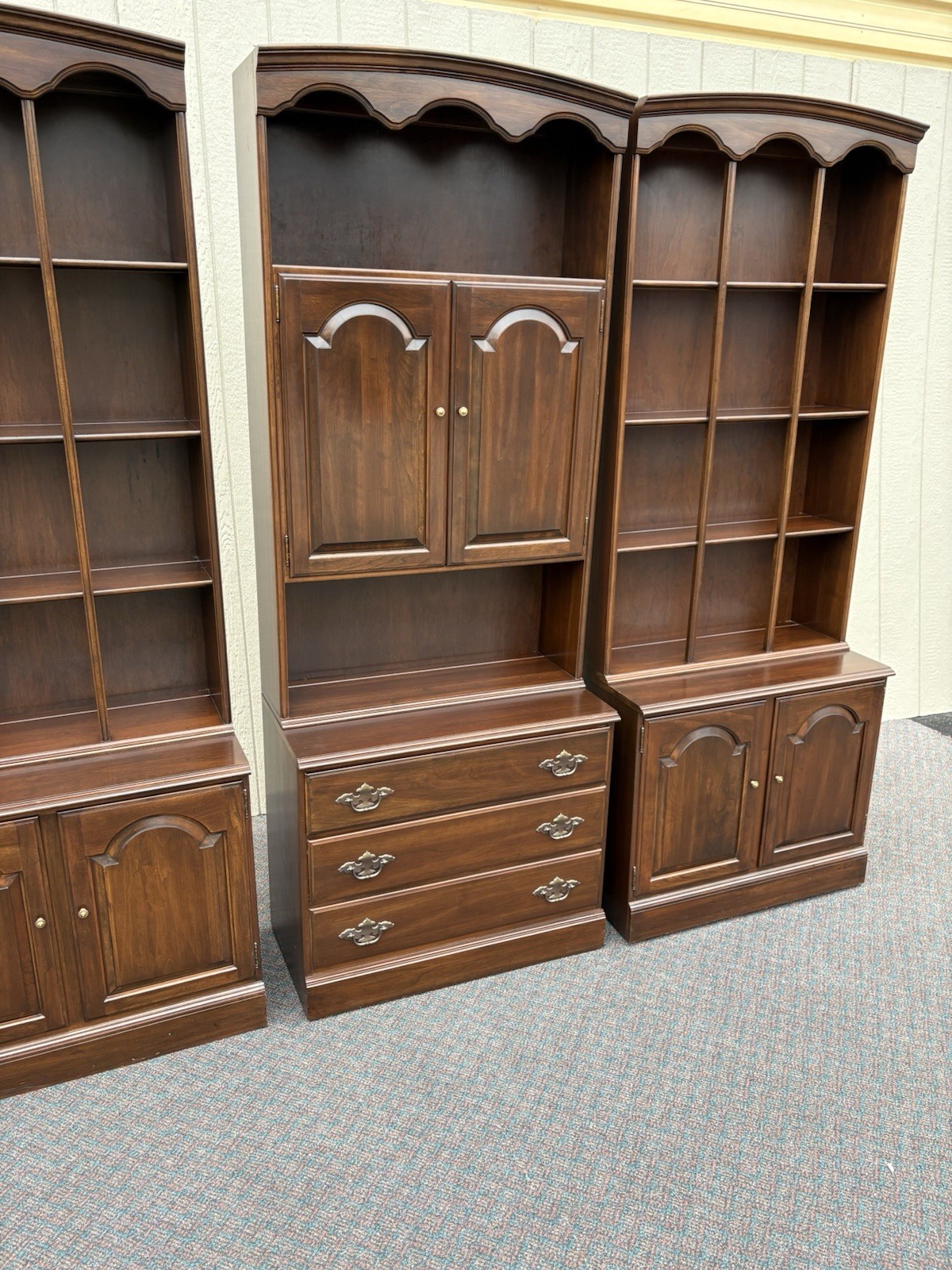67246 3 Section Ethan Allen Wall Unit Bookcase Cabinet