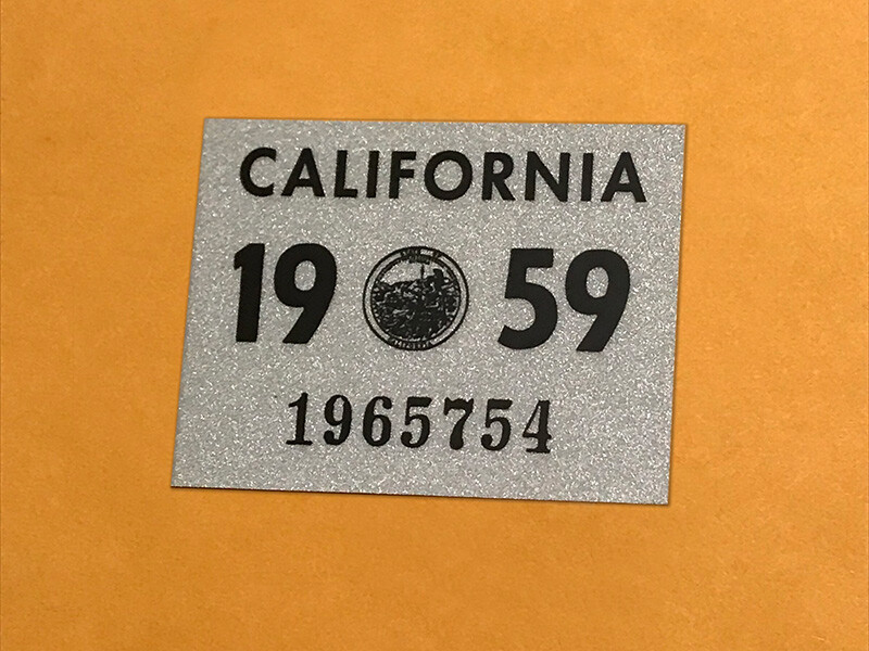 1959 California License Plate Registration Sticker, YOM, CA DMV