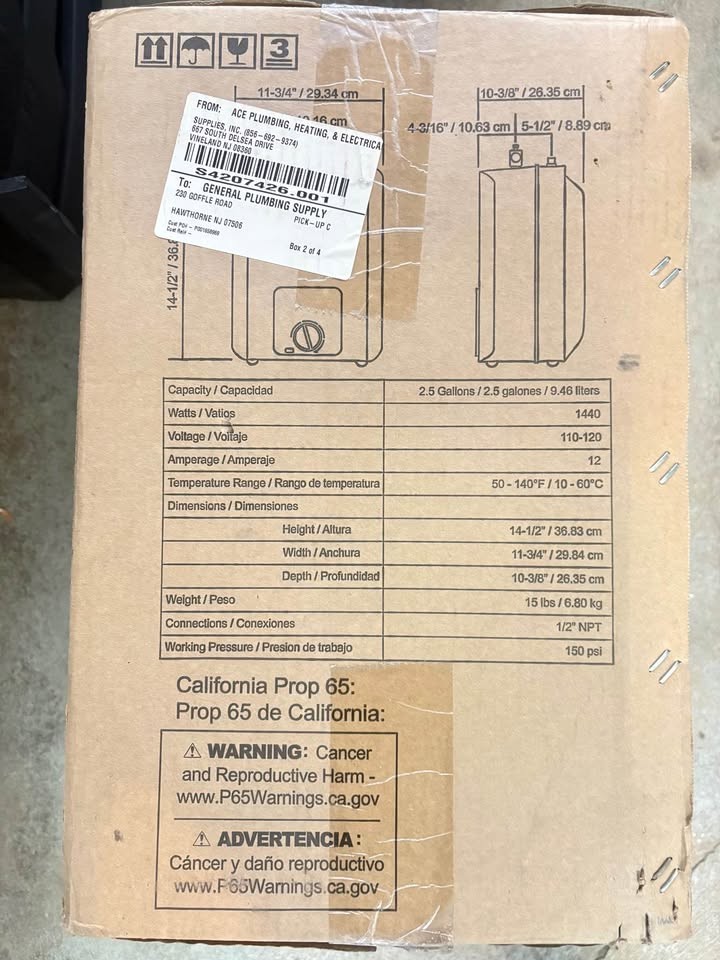a.o. smith signature 2.5-gallon 1440-watt 1 element point electric water Heaters