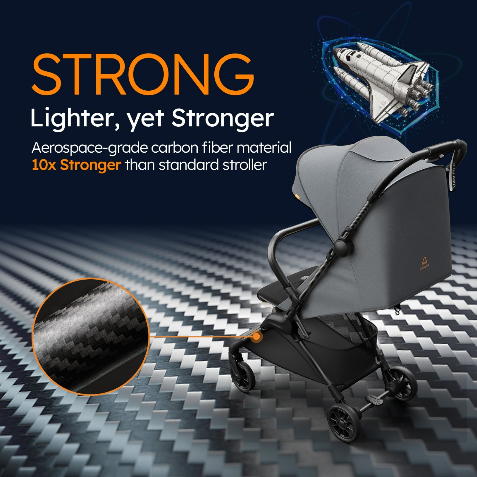 MAMAZING Ultra Air X Carbon Fiber Baby Stroller 9.9 lbs, Compact Travel-Friendly