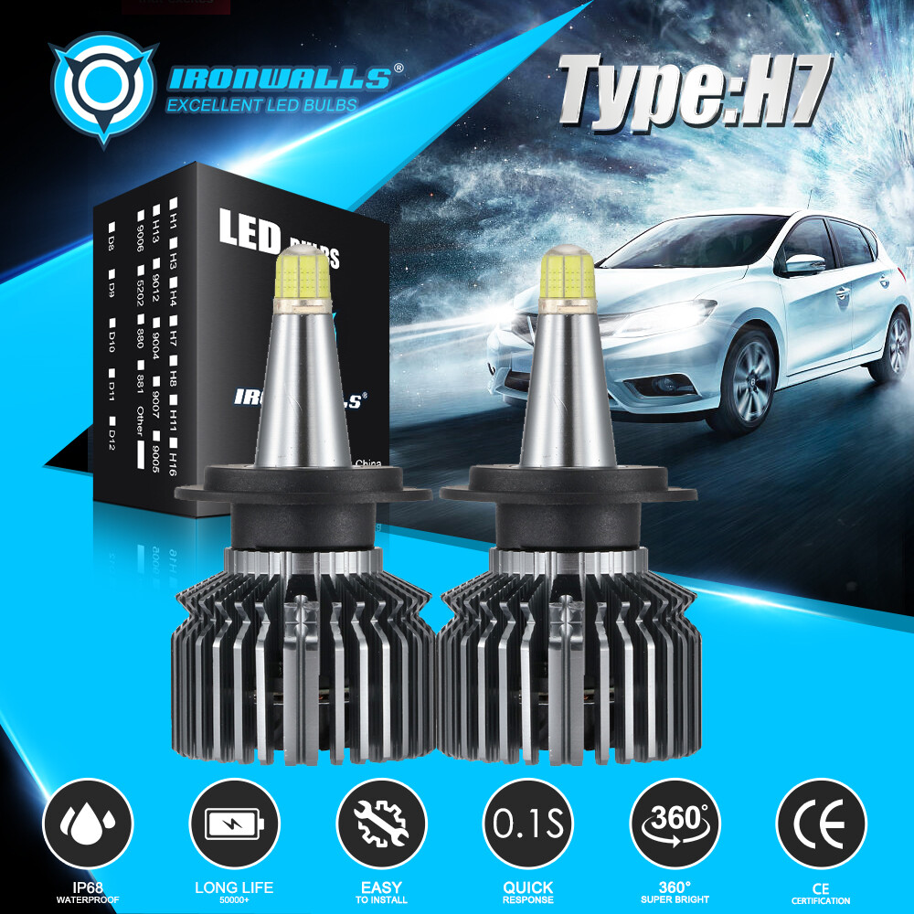 8-Sides H7 LED Headlight Bulb Kits 360° Low Beam White Super Bright 6500K 2400W