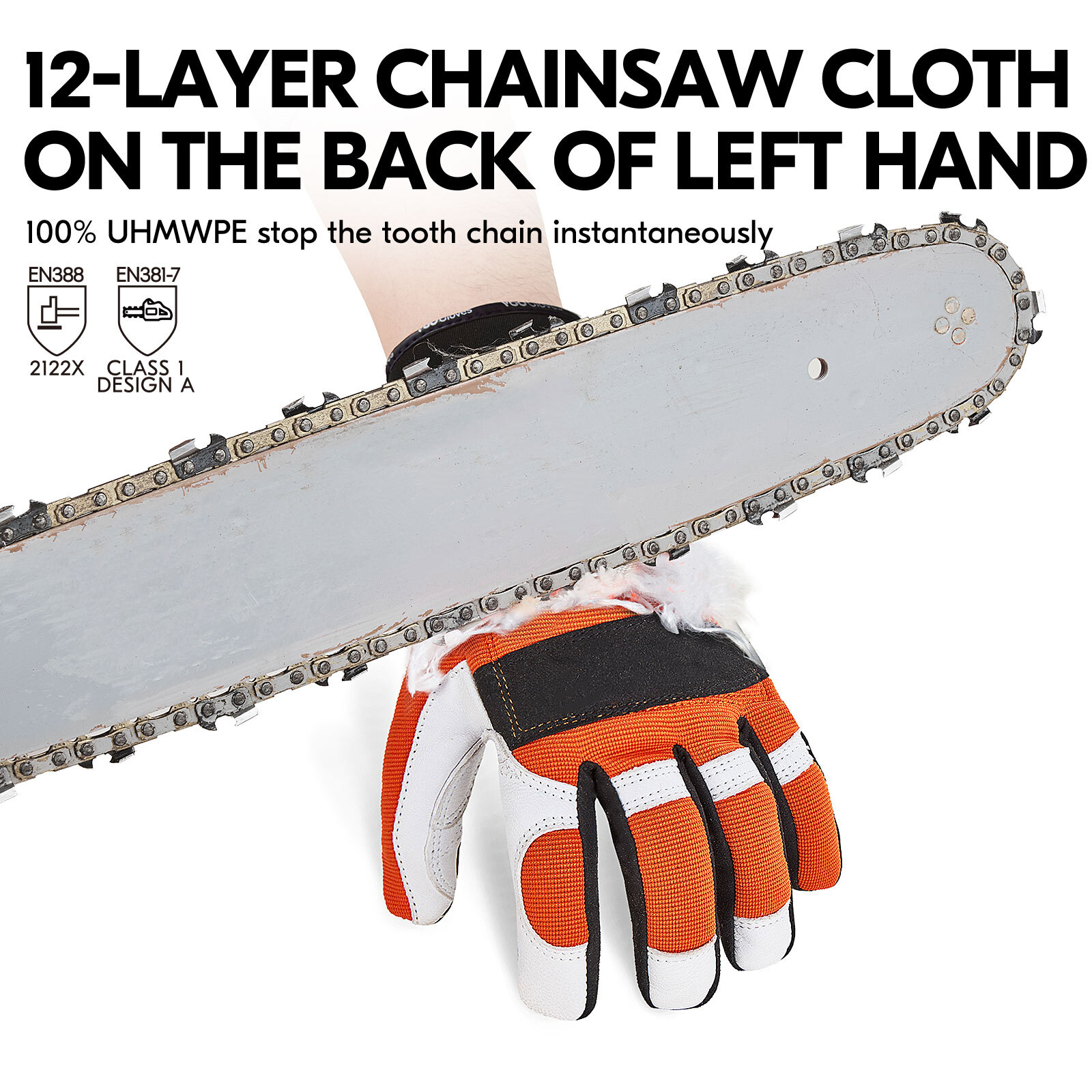Vgo 1Pair Chainsaw Work Gloves Saw Protection on Left Hand Back (Orange, GA8912)