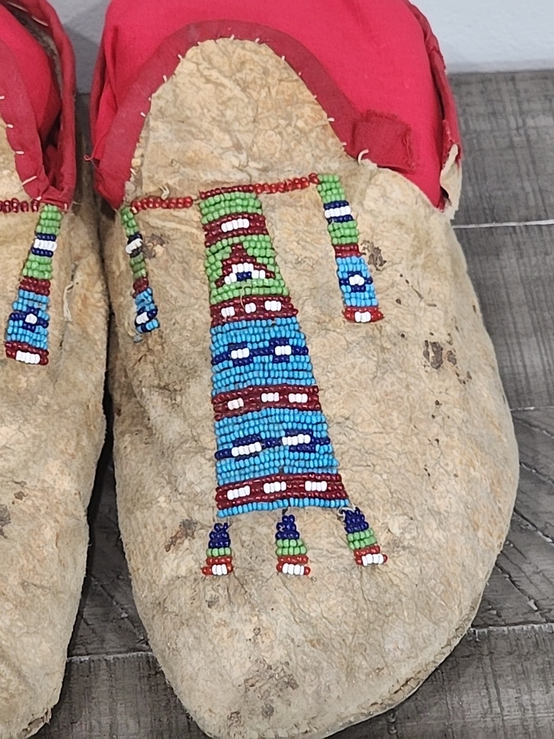Northern Plains Moccasins with beaded Geometric Pattern Tops C.1890
