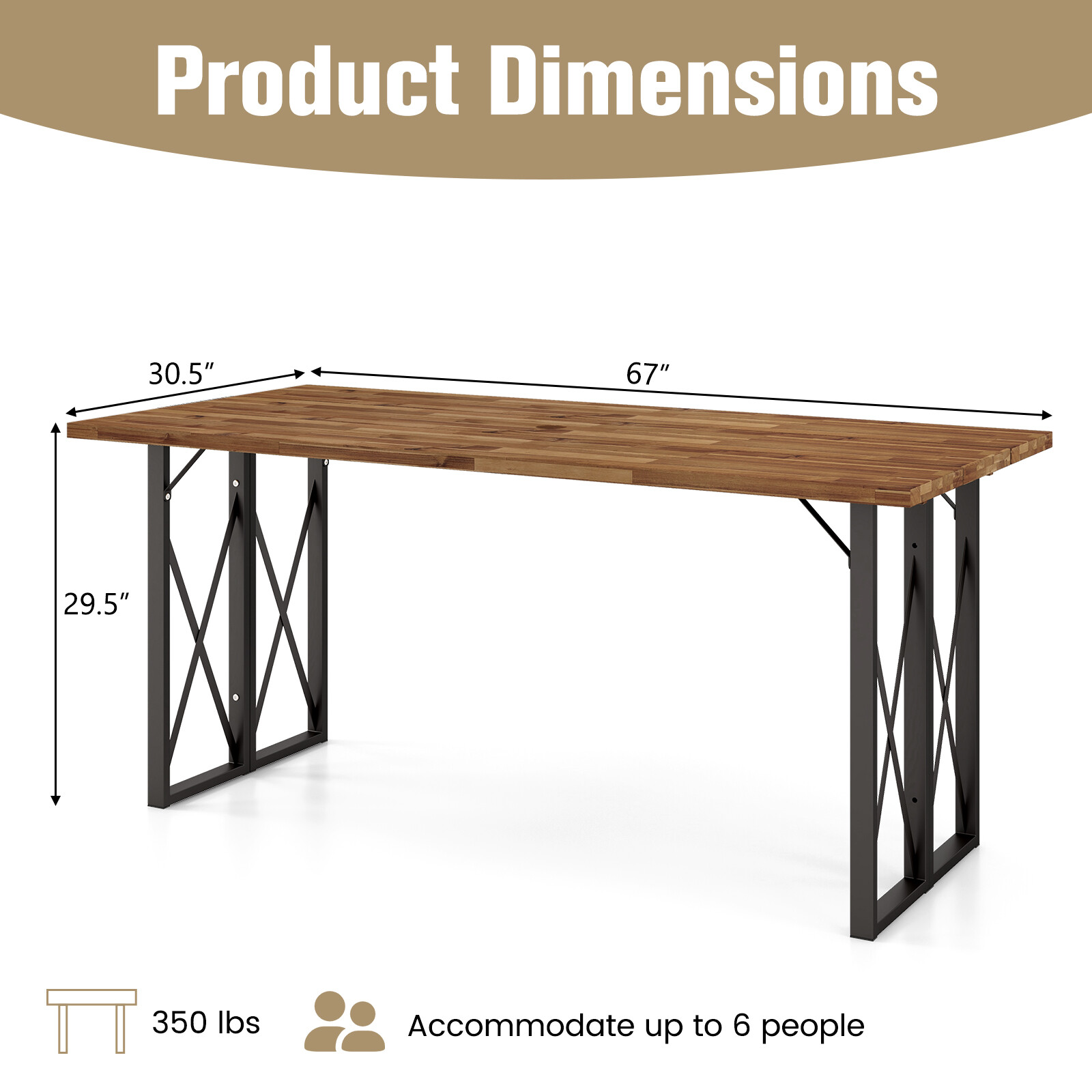 Patio 67" Rectangle Table Heavy-Duty Acacia Wood Dining Table with Umbrella Hole