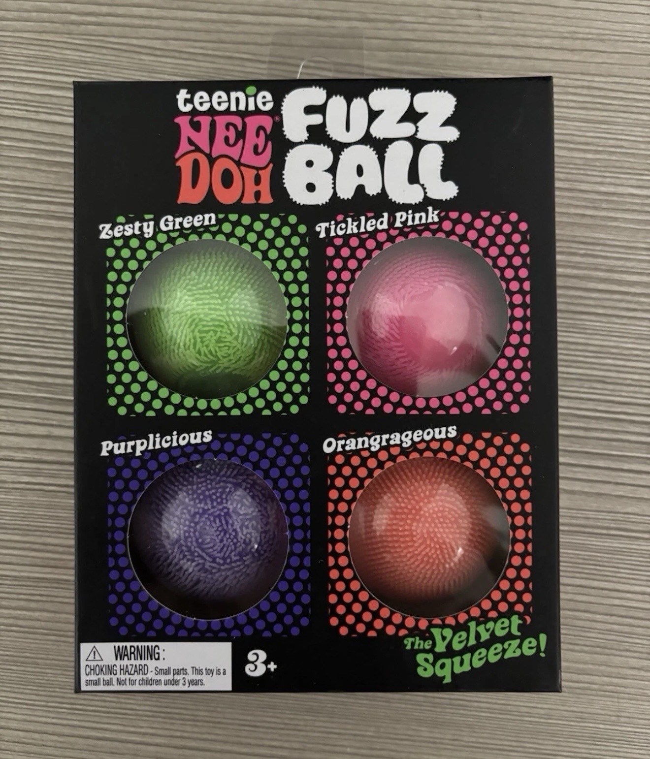 NeeDoh Teenie Fuzz Ball 4 Pack, Nee Doh Mini Squish Balls Four Pack