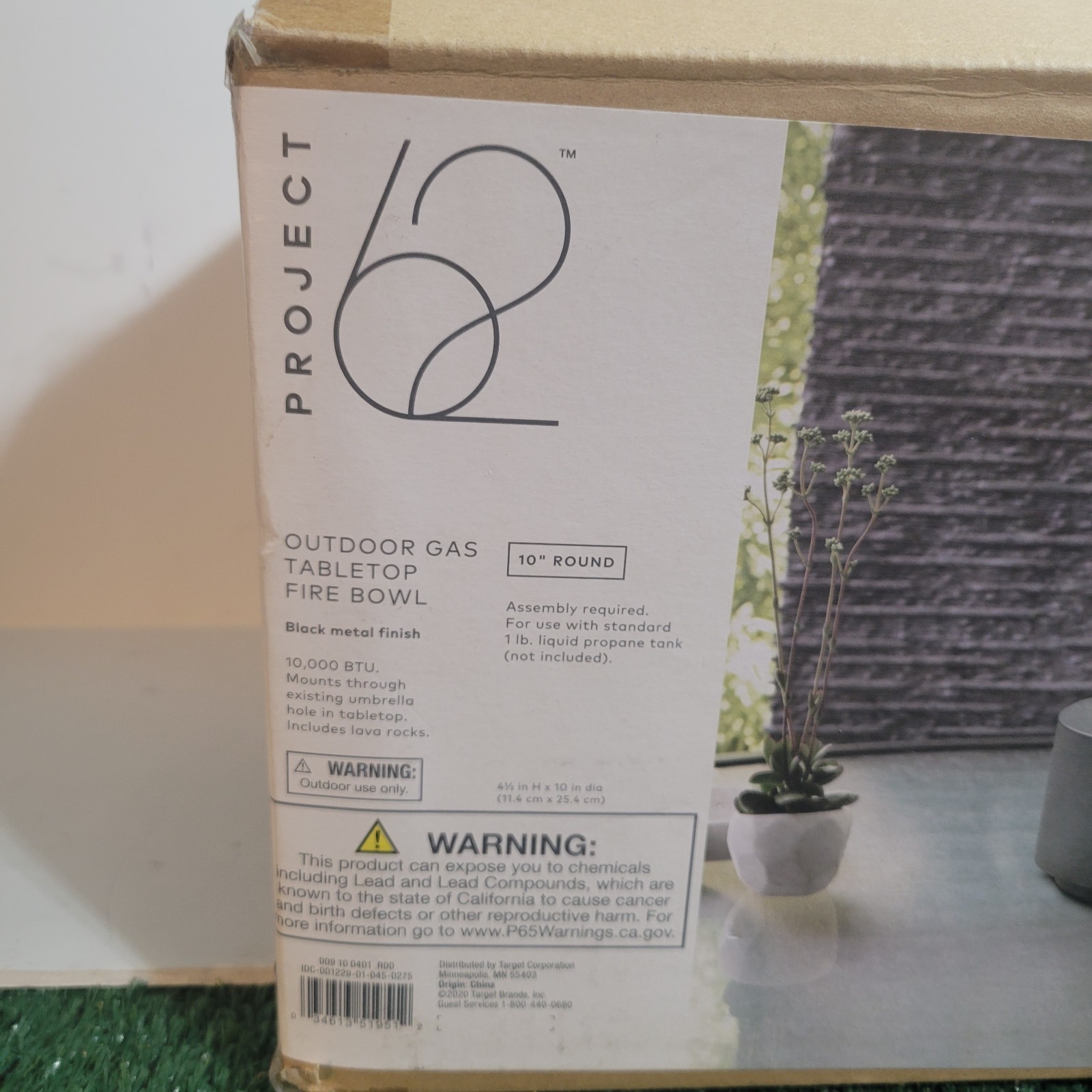 Project 62 Outdoor Gas Tabletop FIre Bowl Black Metal Finish Open Box New