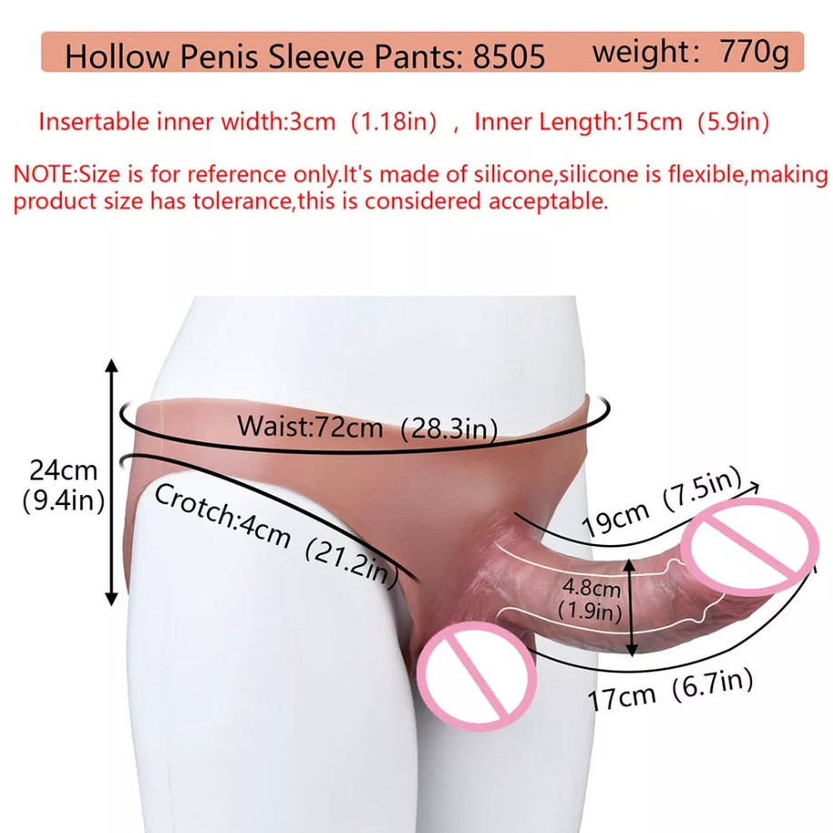 Wearable Penis Sleeve Extender&Enlarger For Men Silicone Realistic Hollow Pants