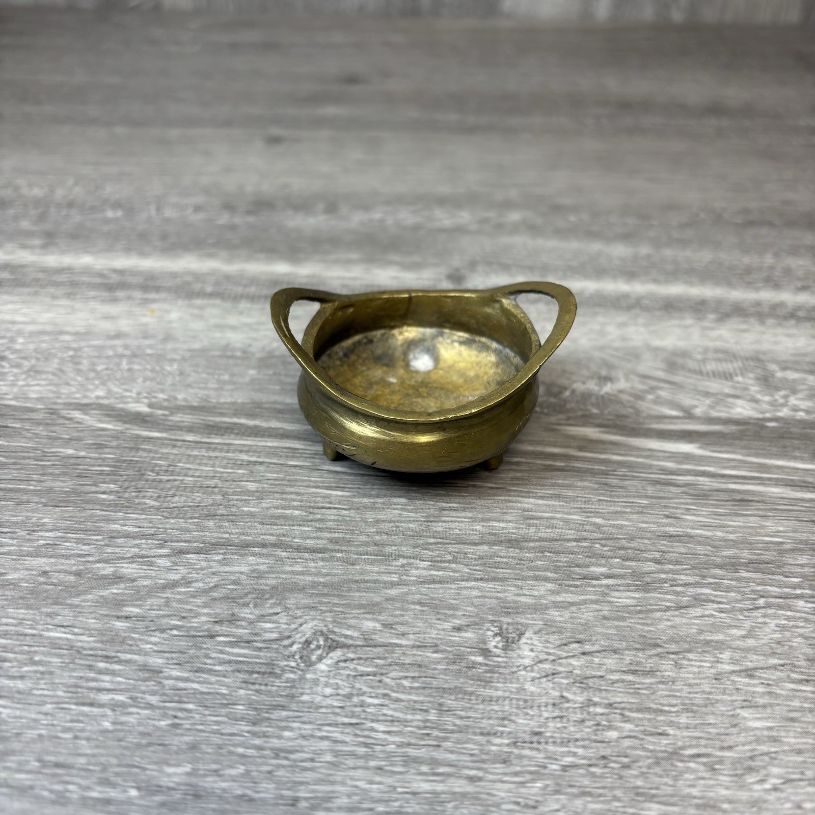 Vintage Chinese Brass Censer Tripod Incense Burner Xuande Reign 6 Hallmarks 2”