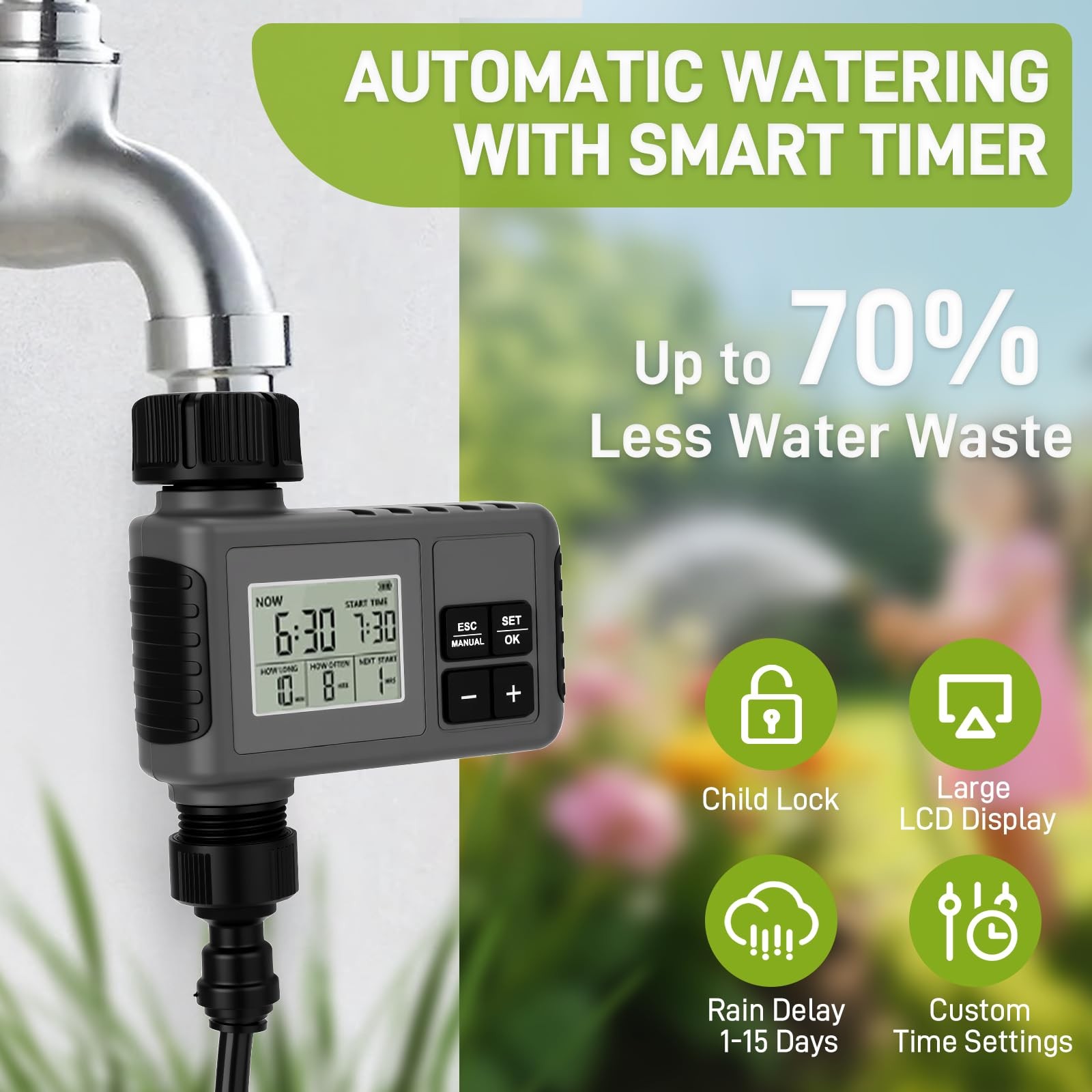66FT Drip Irrigation System with Timer Automatic Garden Watering System for Yard