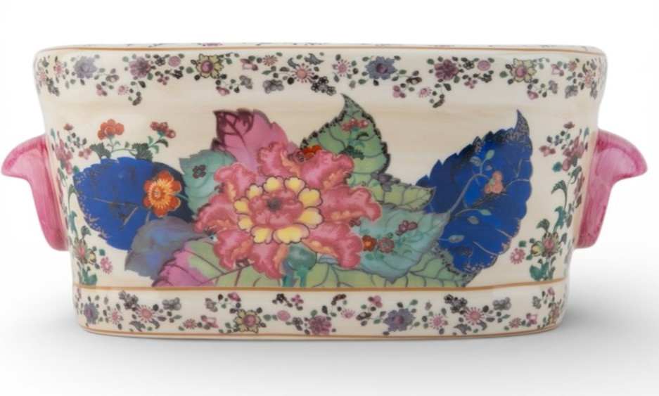 Vintage Style Small Chinese Tobacco Leaf Cachepot Planter-9.5'' x 4''H