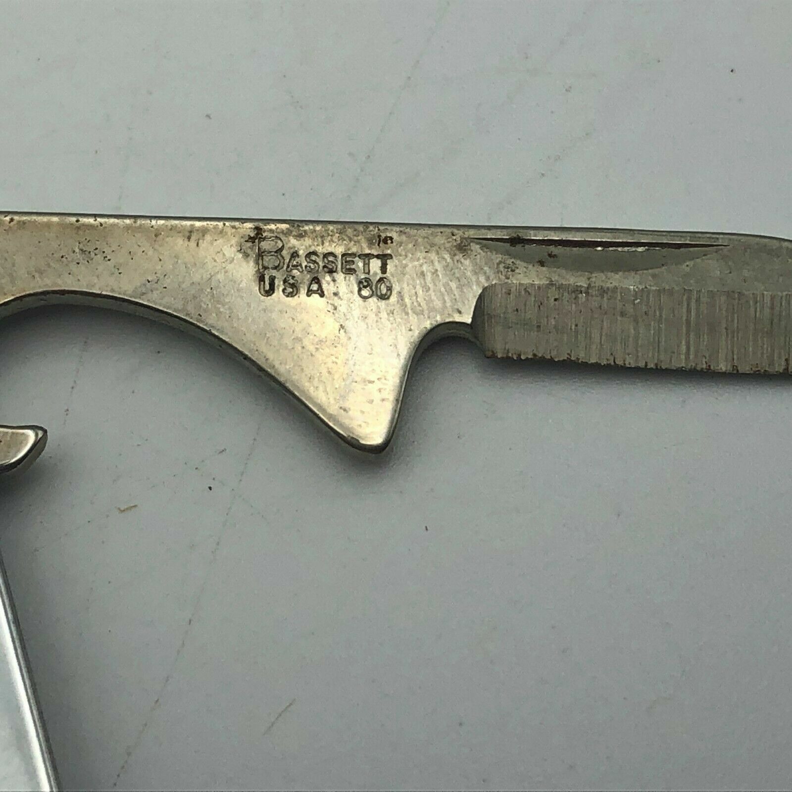 Vintage Bassett 80 USA Folding Knife Bottle Opener Combo FOB From A Keychain ()