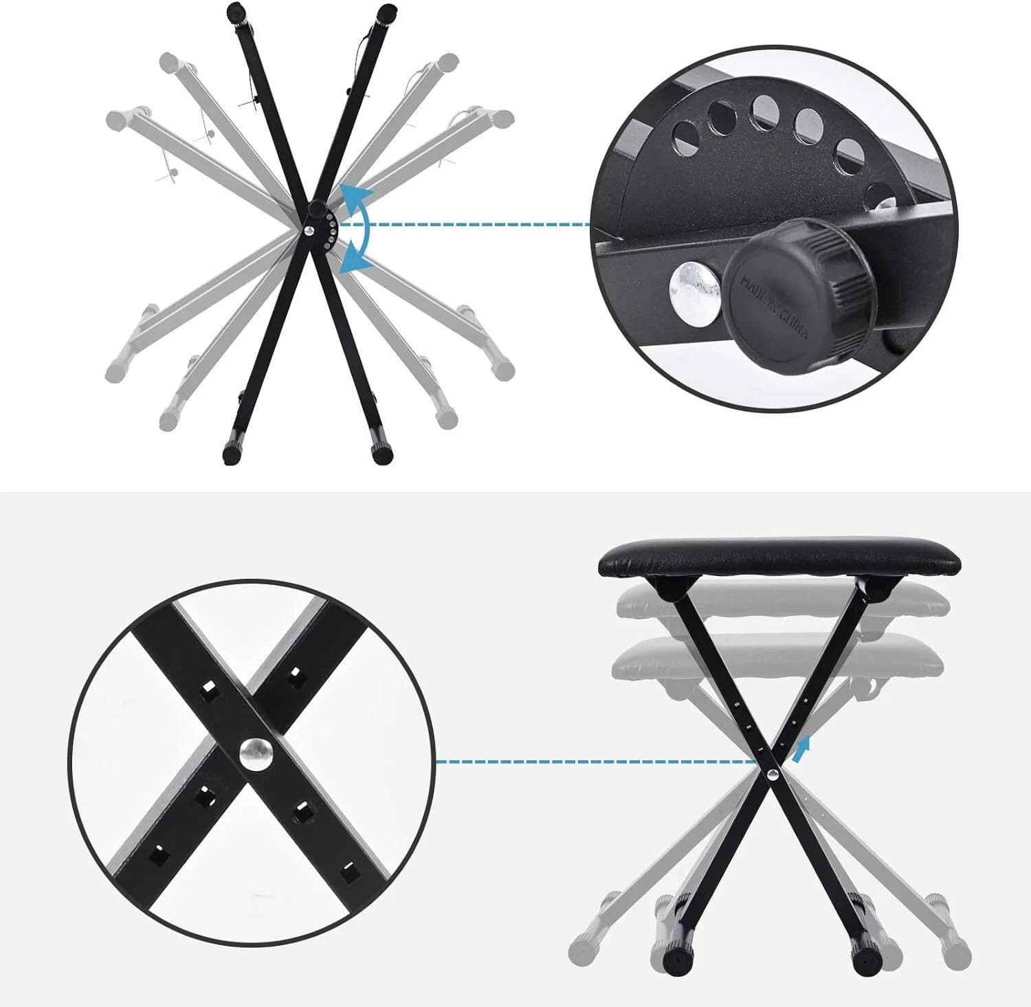 Heavy Duty Keyboard Stand and Bench Double-X Style Adjustable Height