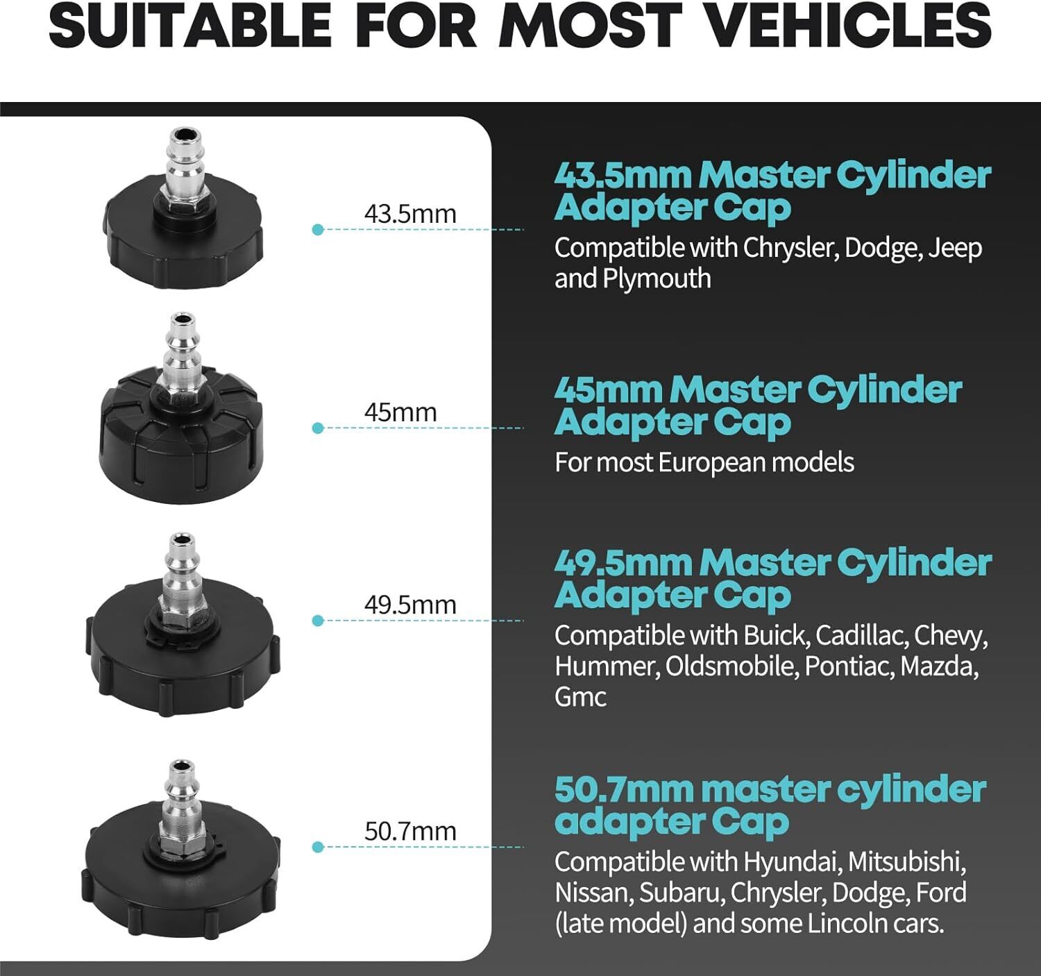 Brake Bleeder Kit 3L, Universal 4-PC Master Cylinder Adapters Fit Most Car Truck