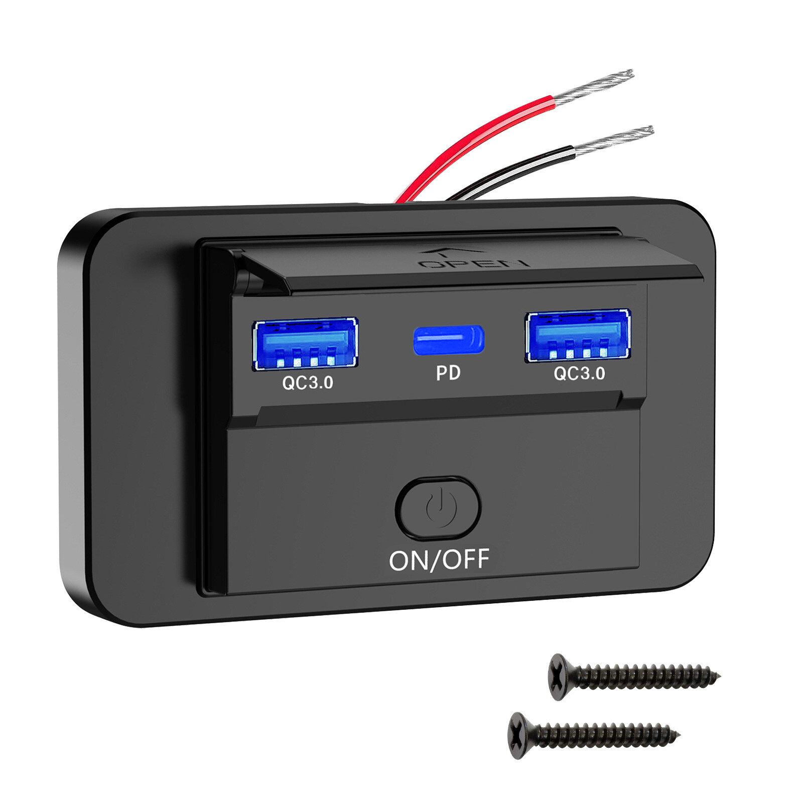 12V Dual USB QC3.0 & PD Port Car Fast Charger Socket Power Outlet On-Off Switch