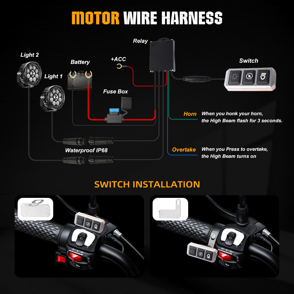 Amber White Auxiliary Lights Pair LED Headlight For Motorcycle Spot & Fog Lamps