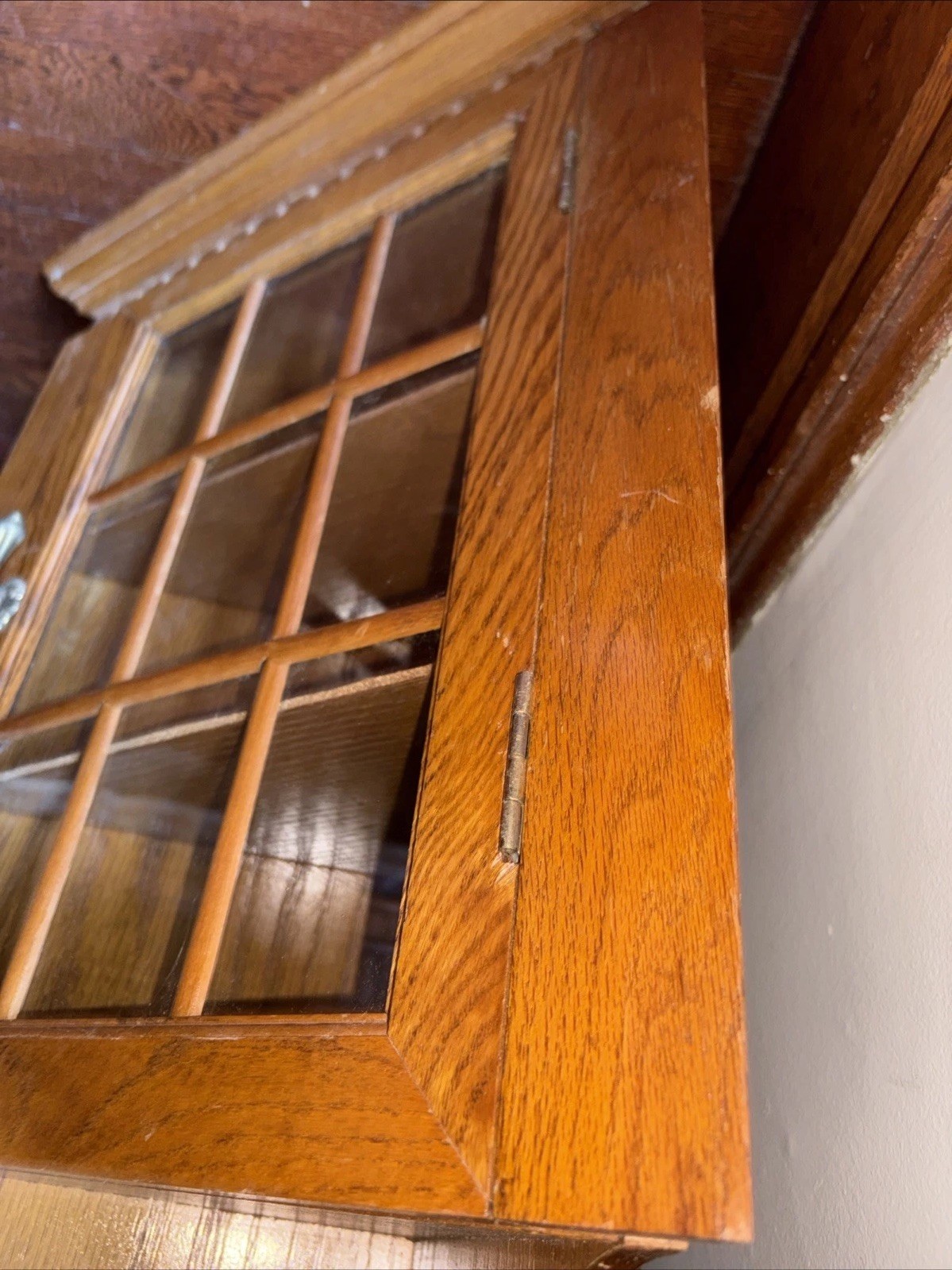Vintage Oak Curio Corner Cabinet Shelf Display Farmhouse