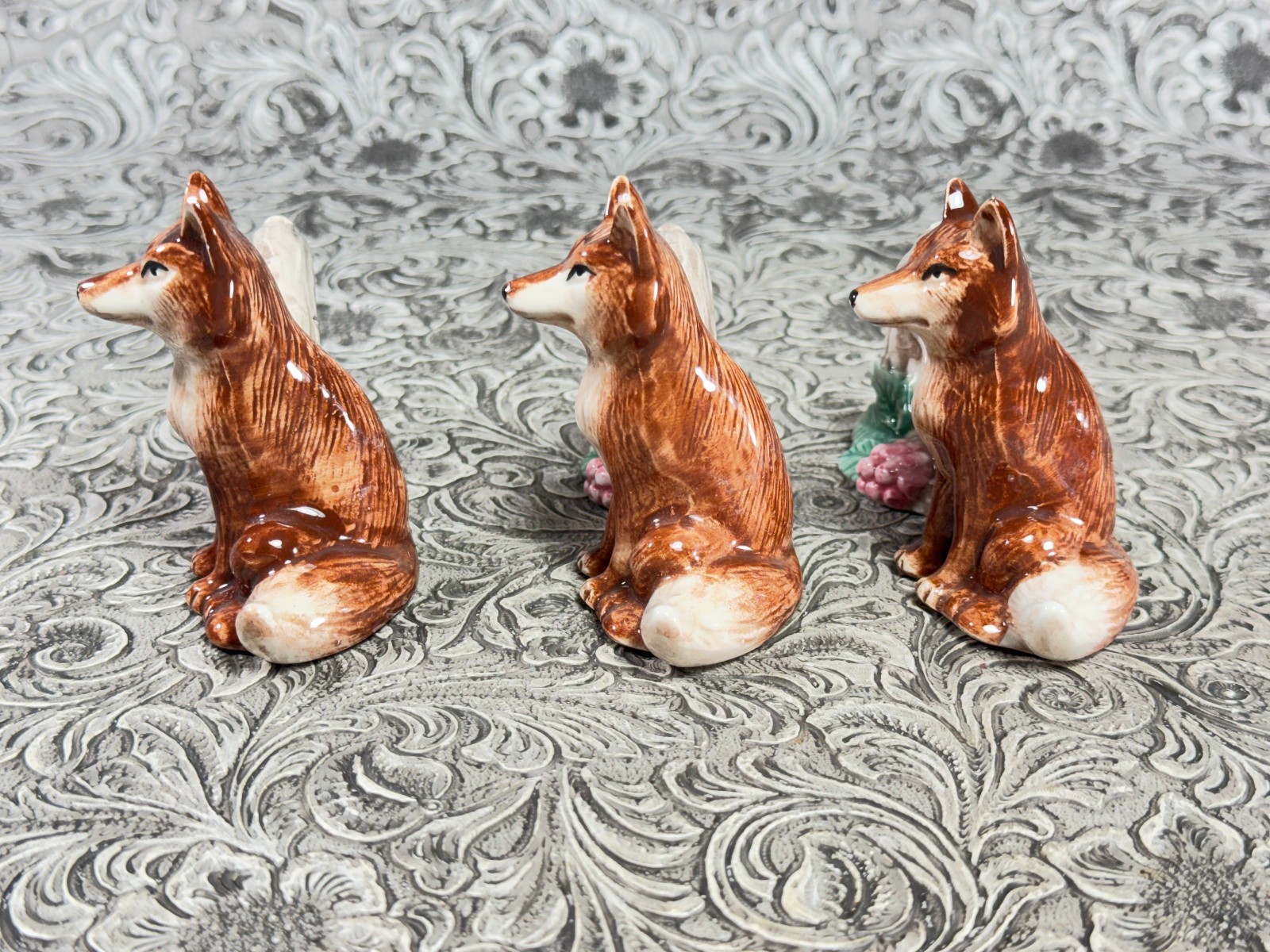 Vintage Fitz & Floyd Reynard The Fox Napkin Rings 1990 Woodland FF Christmas
