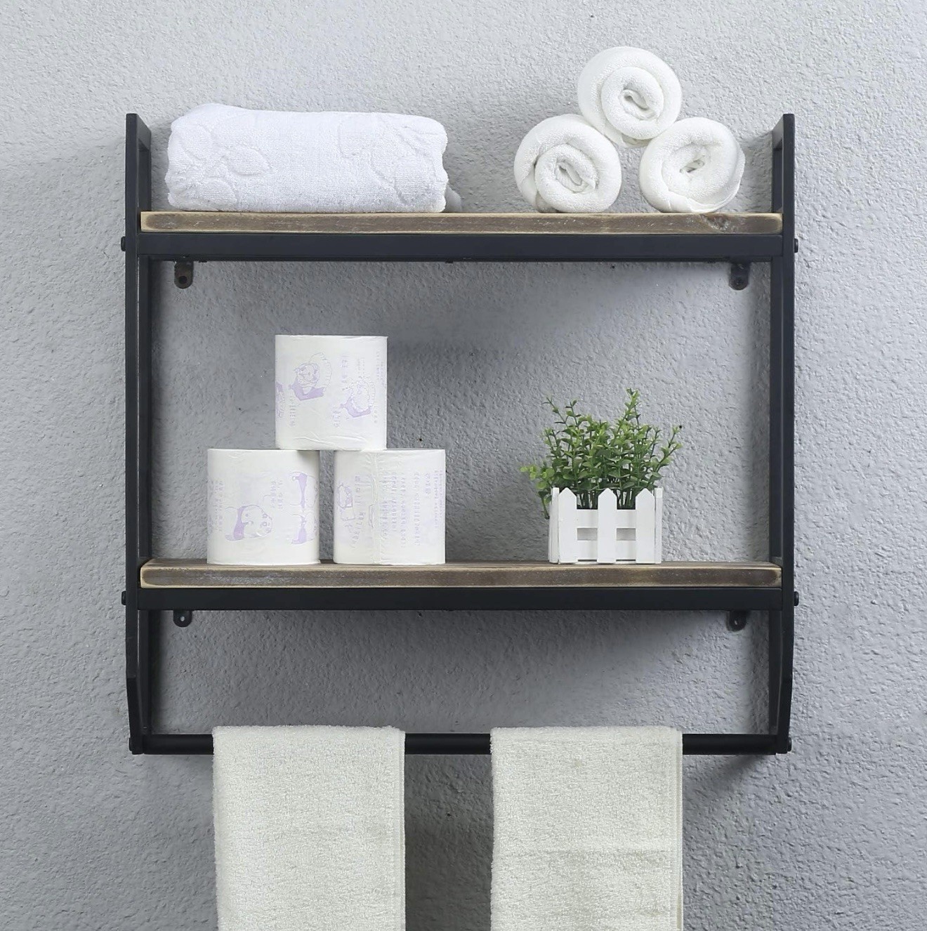 Towel Rack with Towel Bar 2-Tier 24 Bathroom Shelves Wall Mounted Easy Install