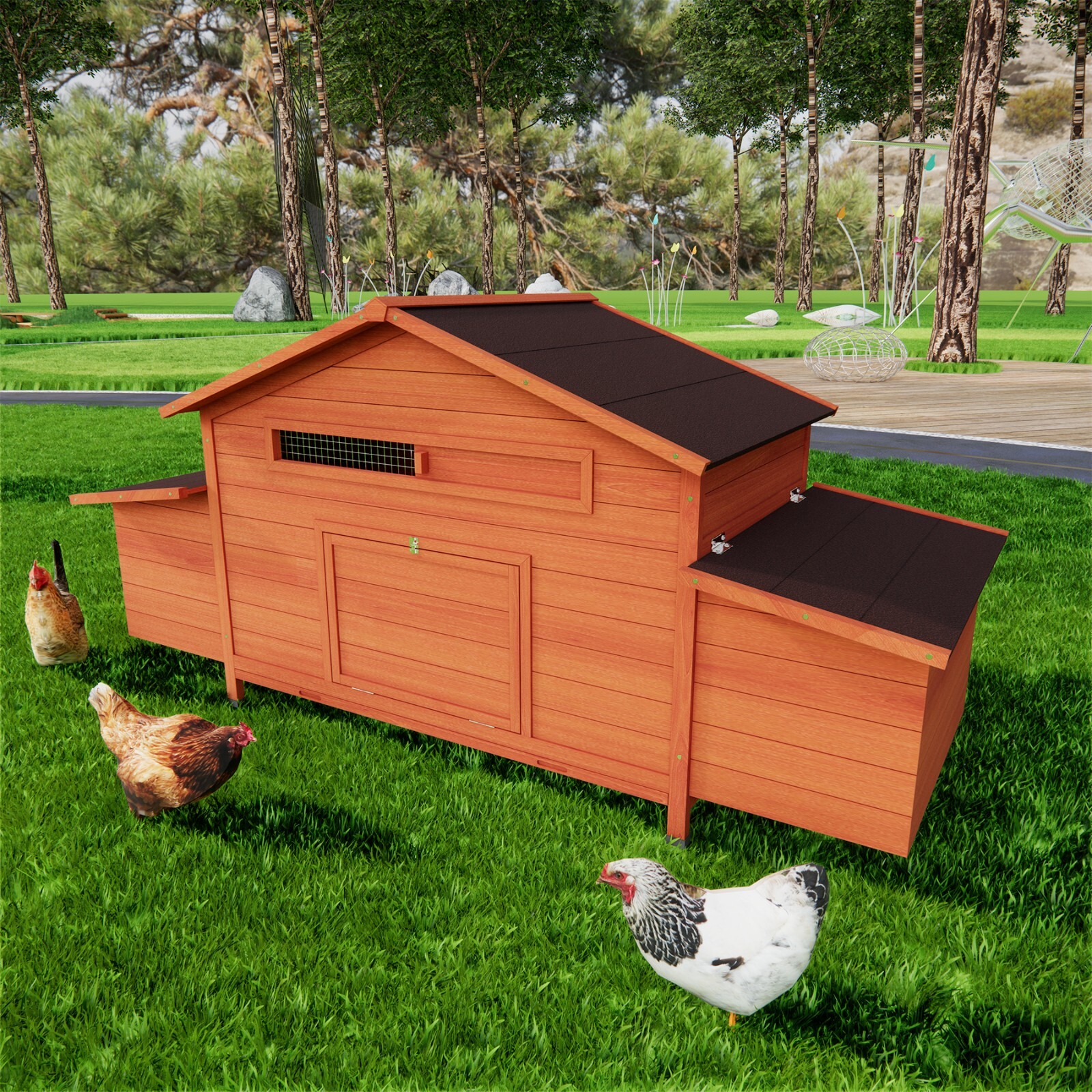 11.12ft² Wooden Chicken Coop Large Outdoor Hen House Poultry Cage W/ Nesting Box