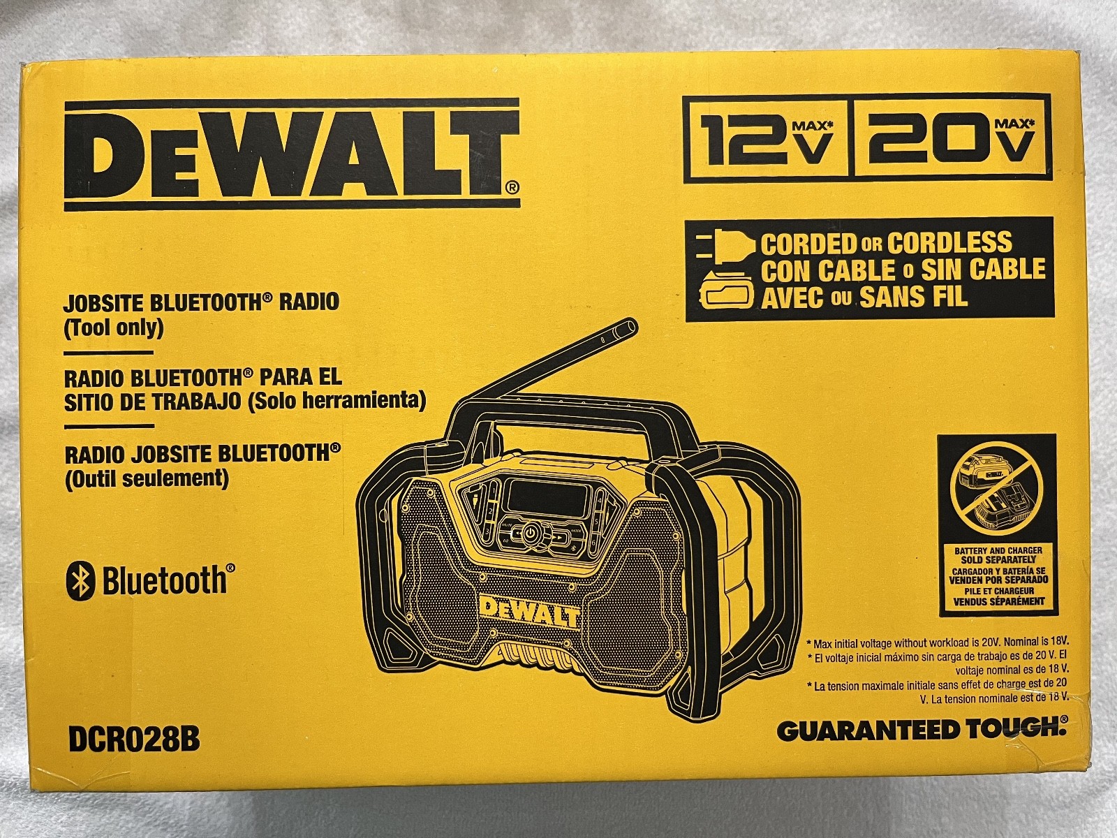 New Dewalt DCR028B 12V/20V Max Cordless Tough Bluetooth Radio (NIB) Bare Tool