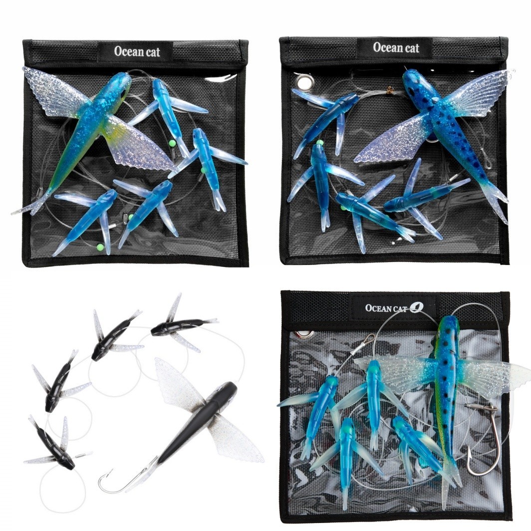 OCEAN CAT Fly Fish Set Saltwater Trolling Bag Fishing Lure Marlin Tuna Mahi waho