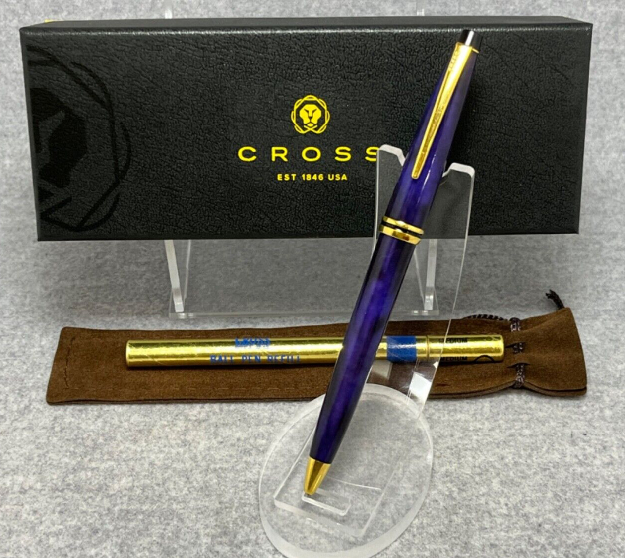 VTG Cross Radiance Blue/Black Swirl & 22K Gold Trim Ballpoint Pen + Premium Box