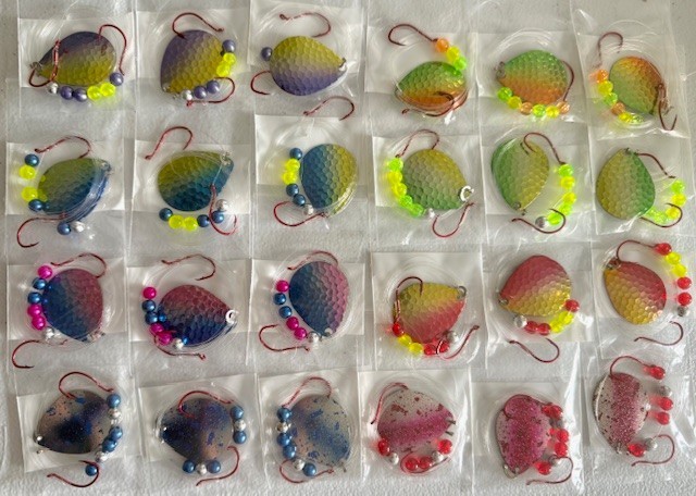 SUZIES SPINNERS-Walleye Crawler Harness 24 Pack 2 hook- #5 UV Colorado Blade