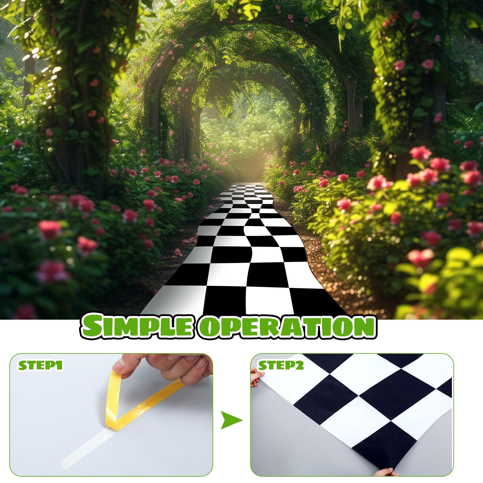 118x24 inch Checkered Aisle Runner Rug for Wonderland Birthday Party Decor