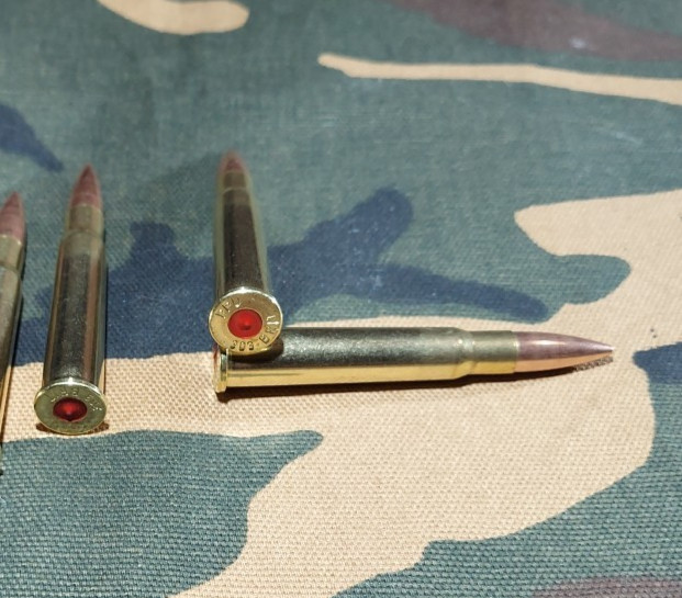 303 BRITISH SNAP CAPS SET OF 5 "SAFETY RED" BRASS AND FMJ