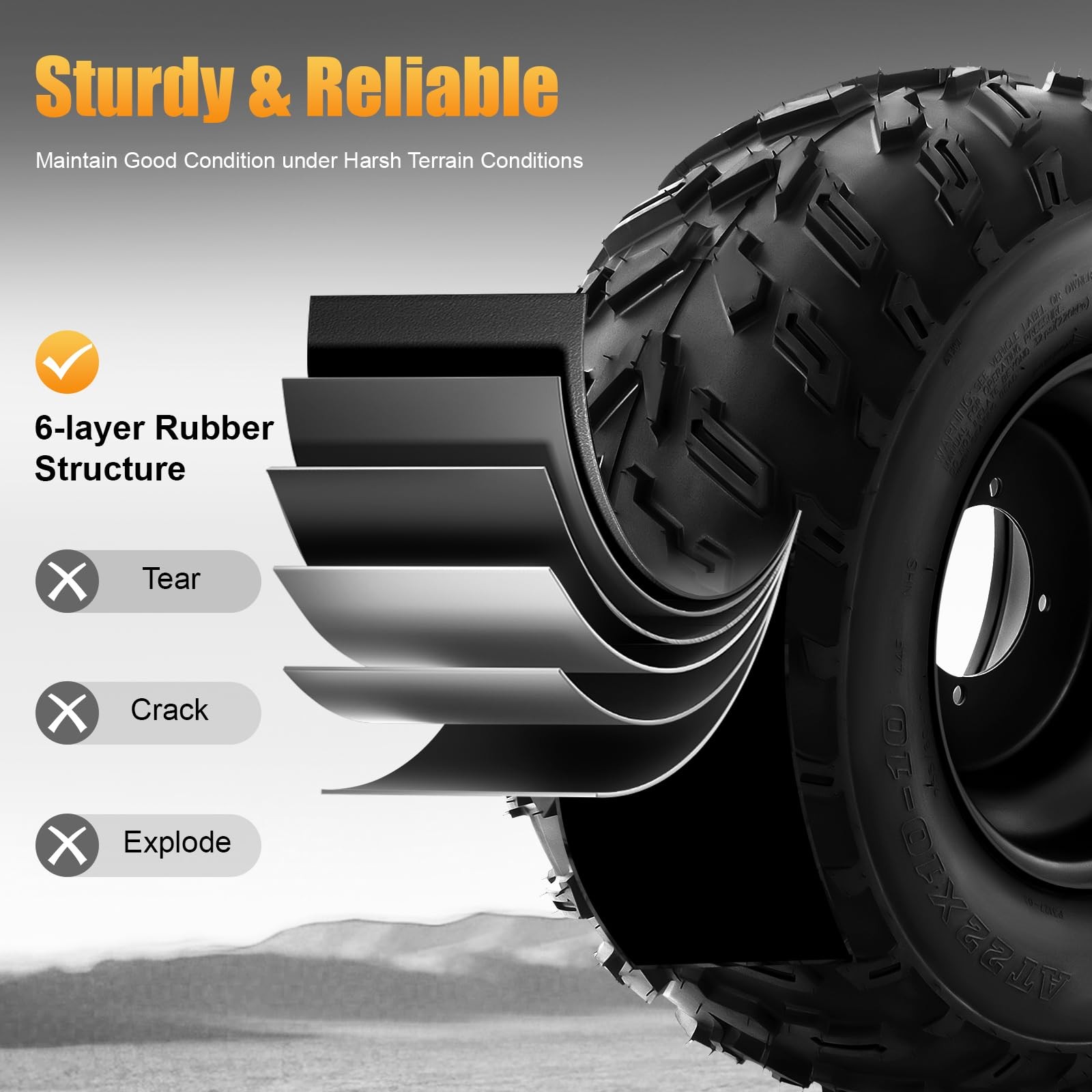 All Terrain ATV Tire 21.65x9.06 Inch Inflatable 6-Layer Rubber 35000lbs