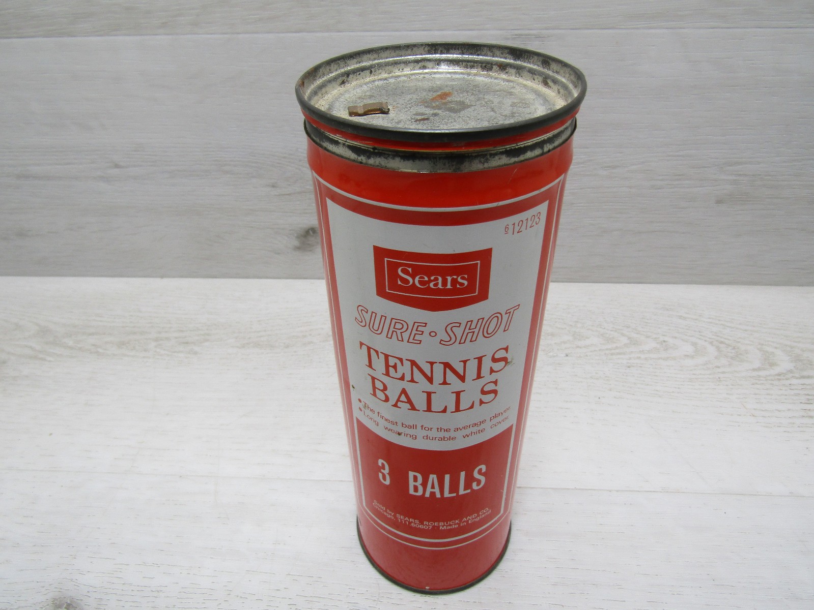 Vintage Sears Sure-Shot Tennis Ball Metal Can With 2 Balls VTG Decor England