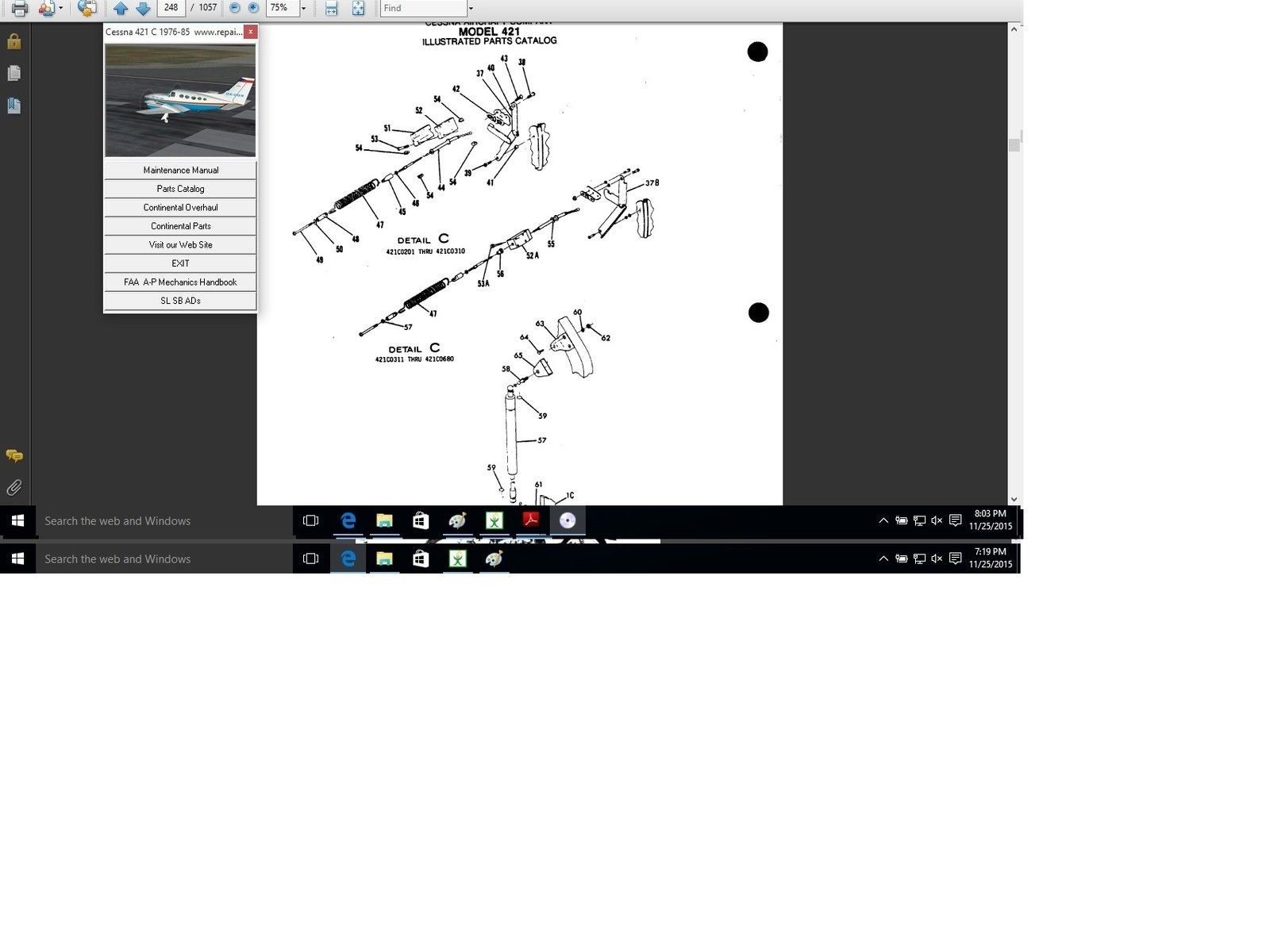 Cessna 421 C maintenance library service manual set n engine w A/Ds