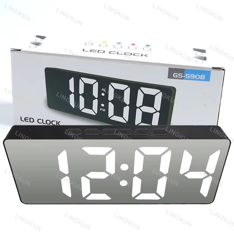 LED Mirror Digital Alarm Clock Large Display Silent Desk Clock