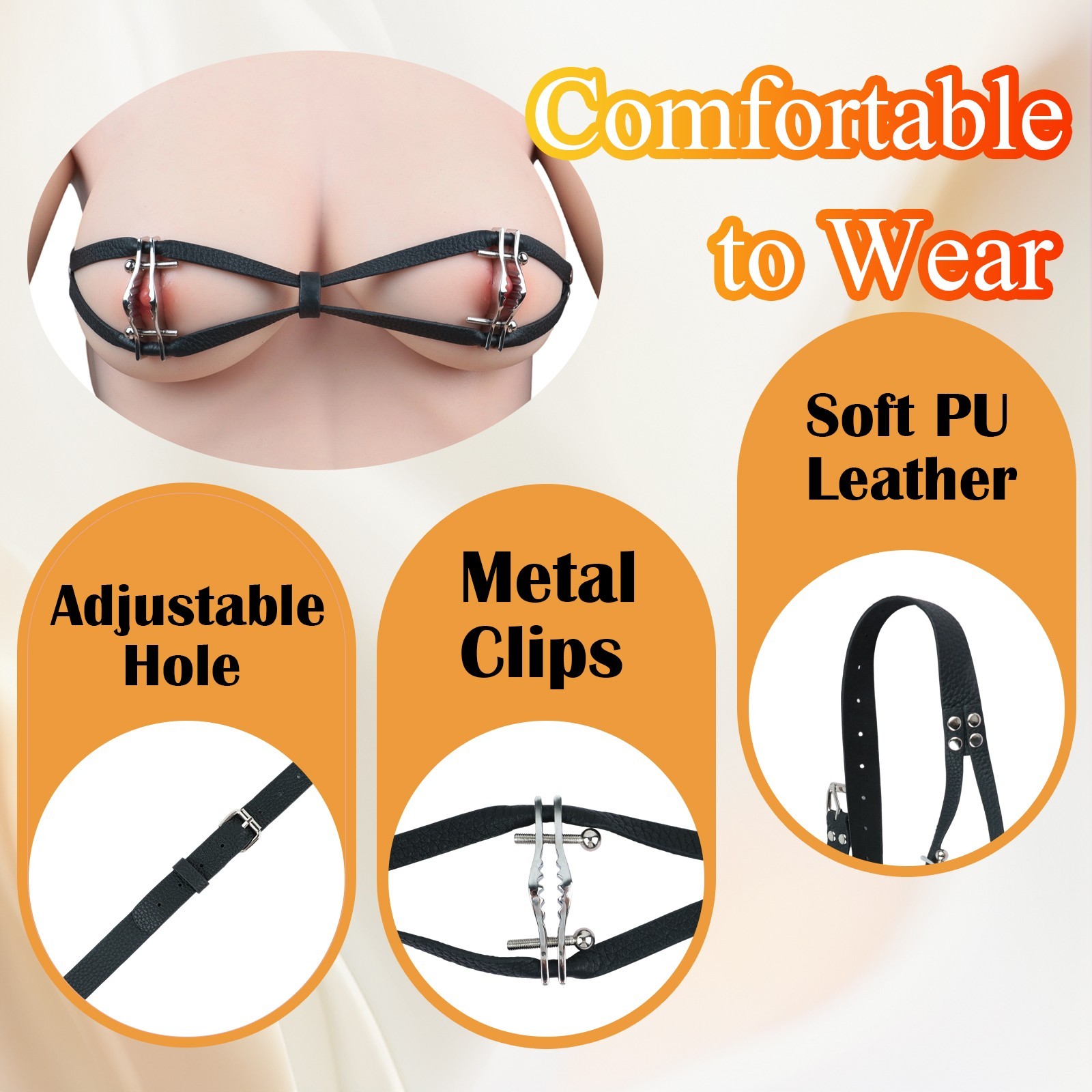 Wearable Leather Bra Adjustable Nipple Clamps SM Bondage Nipple Clips For Women
