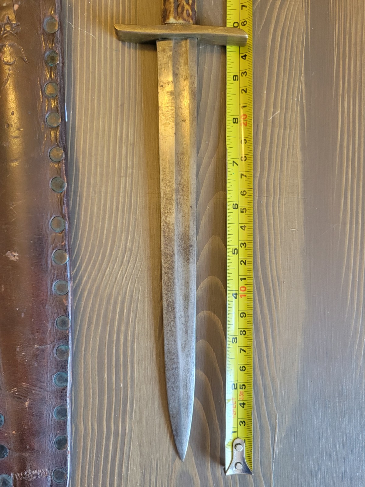 Antique Mid-1800s Stag Handle Fighting Knife with Sheath