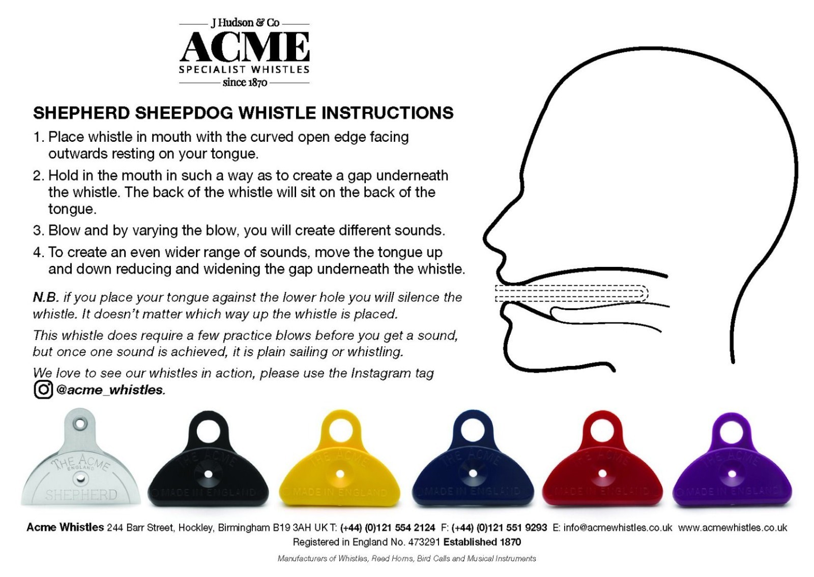 ACME 575 Shepherd Lip Dog Whistle Nickel Silver Plated Training Sheepdog Herding