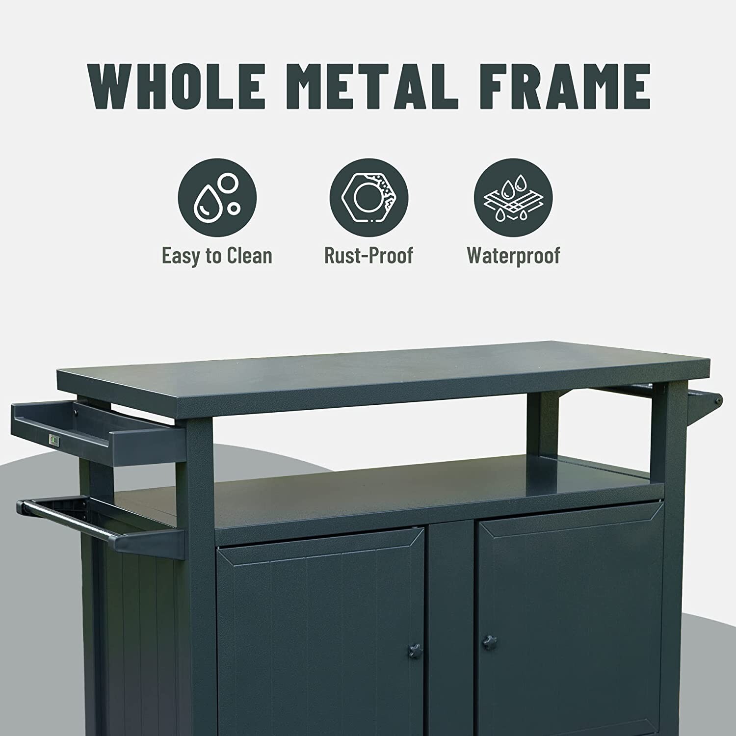 Domi Outdoor Grill Carts w/Wheels,Metal Table and Storage Cabinet for BBQ(Gray)